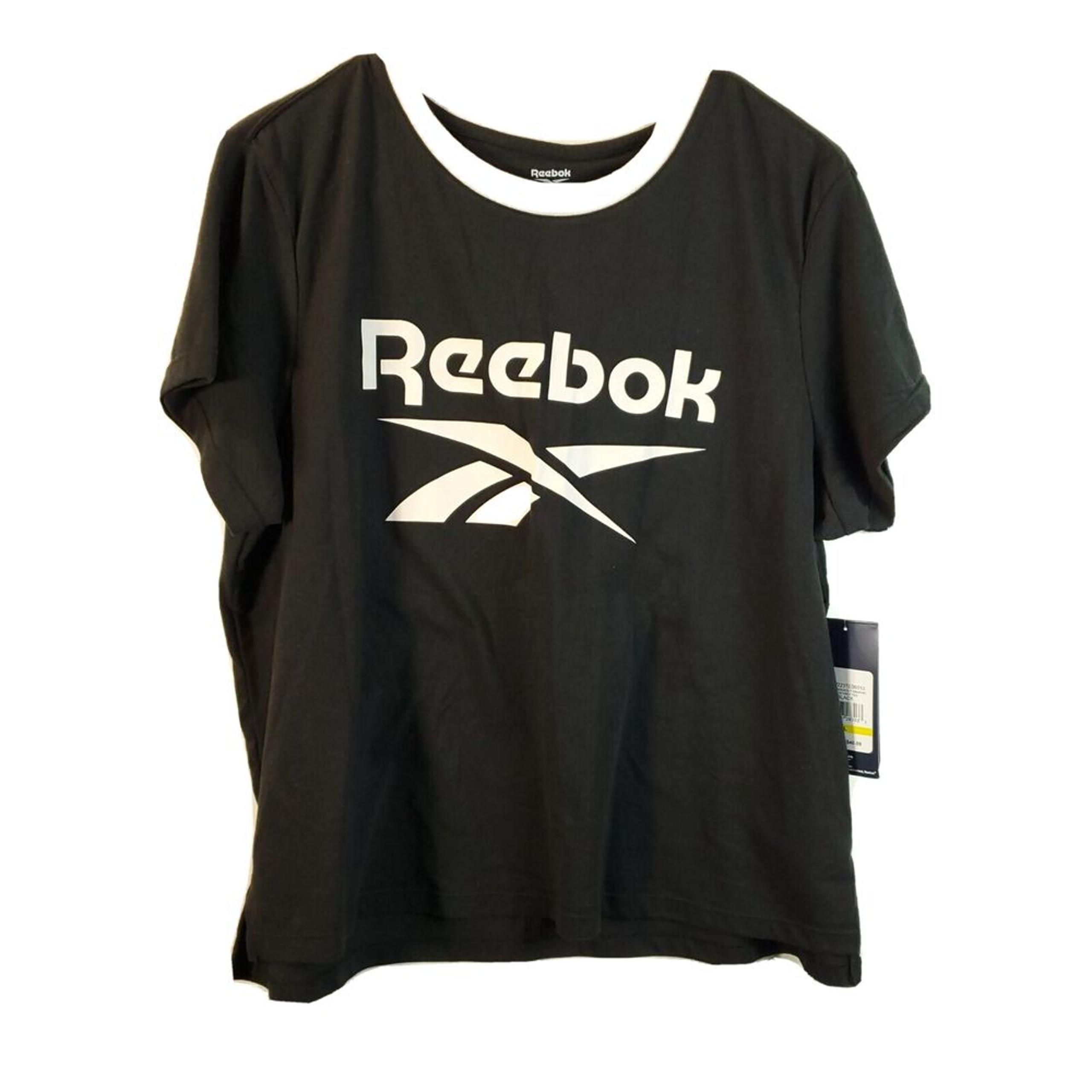 Reebok Tee Shirt Top Womens Size Large Black Knit Short Sleeve Logo Pullover NWT