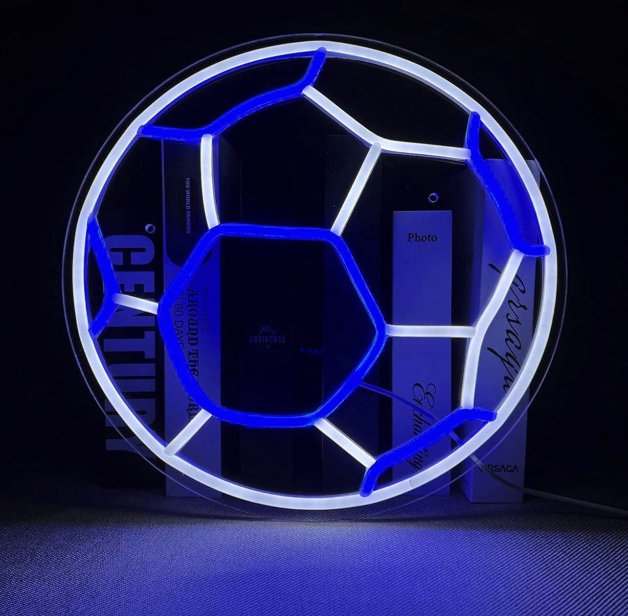 Bright White & Blue Soccer Ball LED Light Sports Game Room Decor