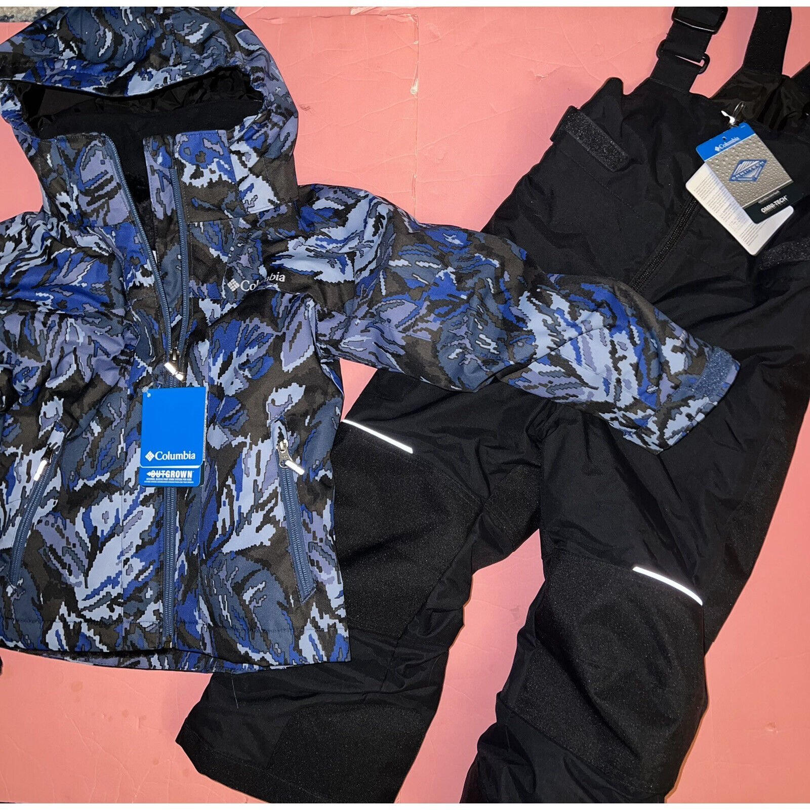 NWT COLUMBIA youth ski SNOW JACKET+BIB PANTS BLUE navy black XXS 4/5 Interchange