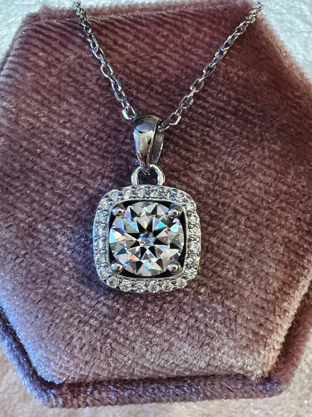Certified Round Brilliant 1 Carat Diamond Cushion shape Halo Pendant Necklace