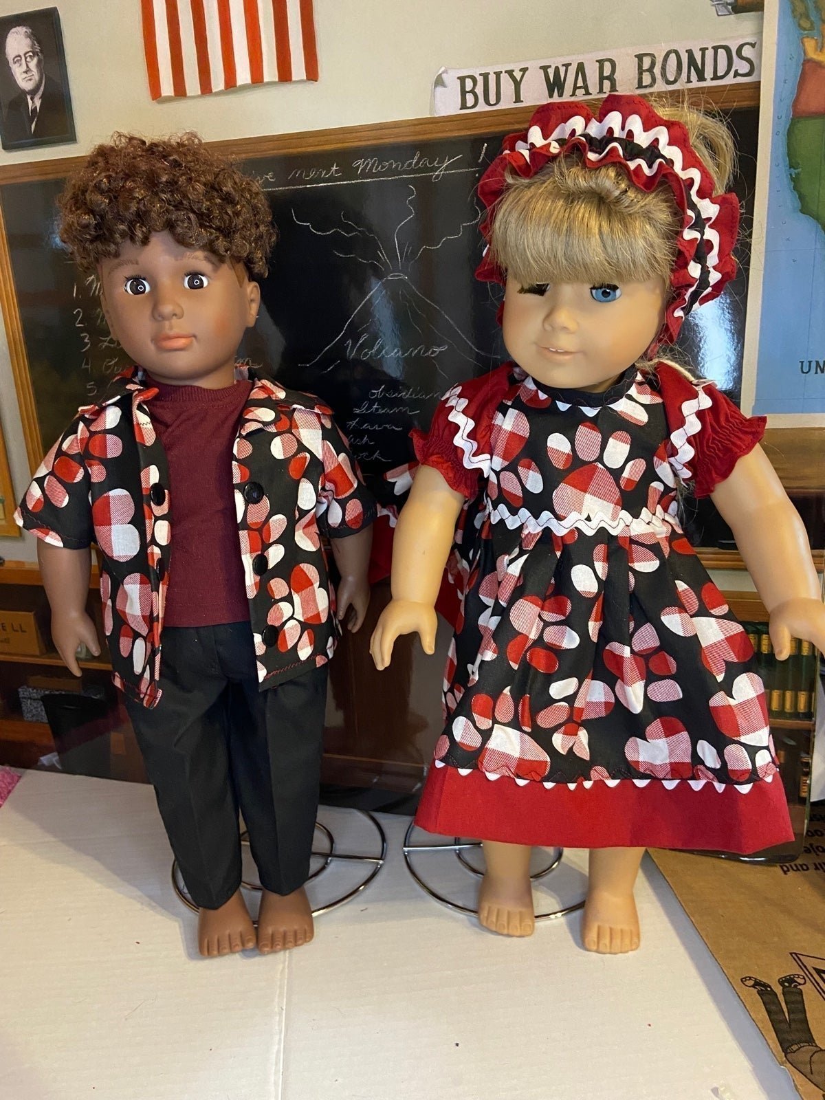 18 inch matching puppy/Valentines outfits such as American Girl Doll