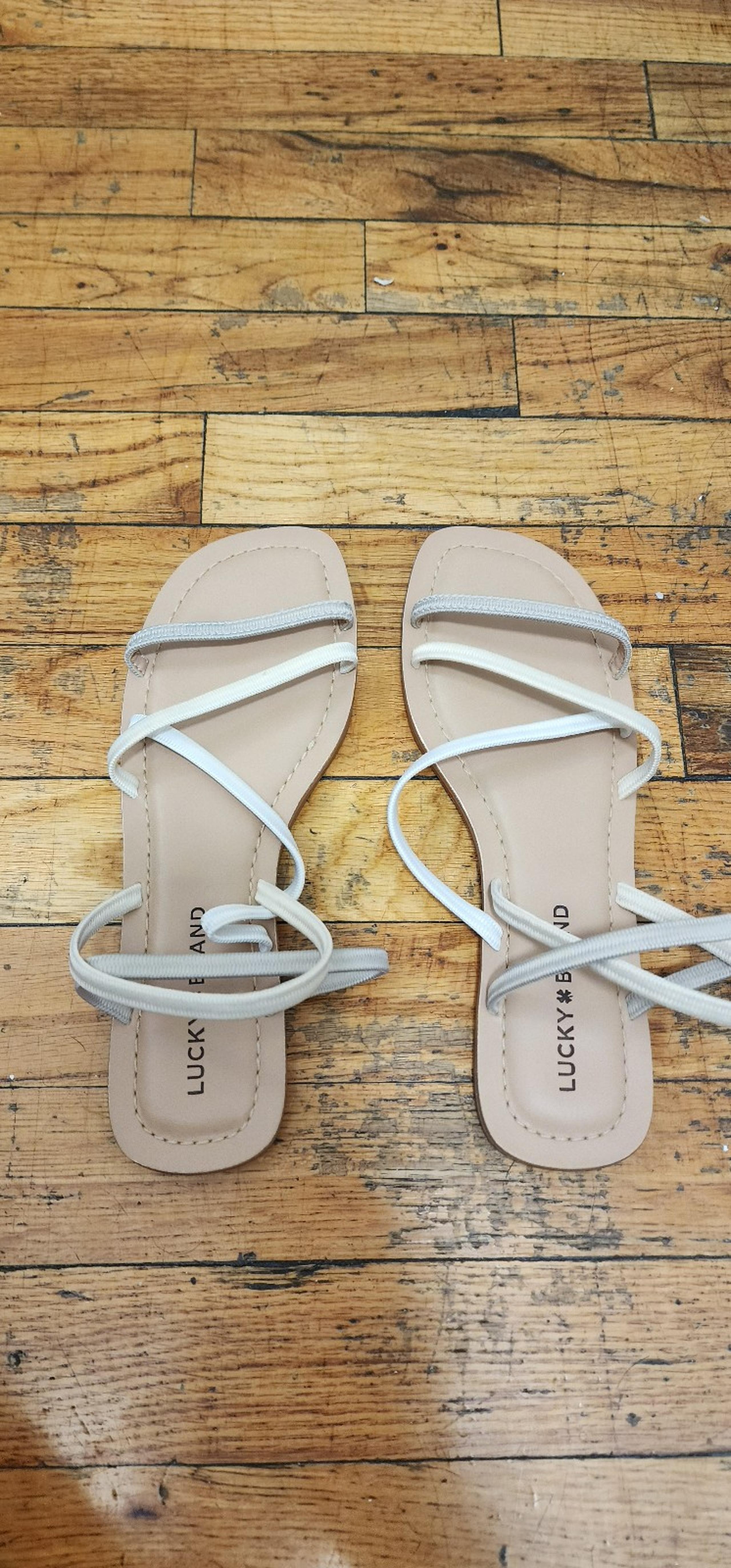 **New ** Lucky Brand White and Gray Sandals Minimalist Design