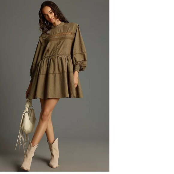 Anthropologie Pilcro Long-Sleeve Mock-Neck Swing Mini Dress size M new green