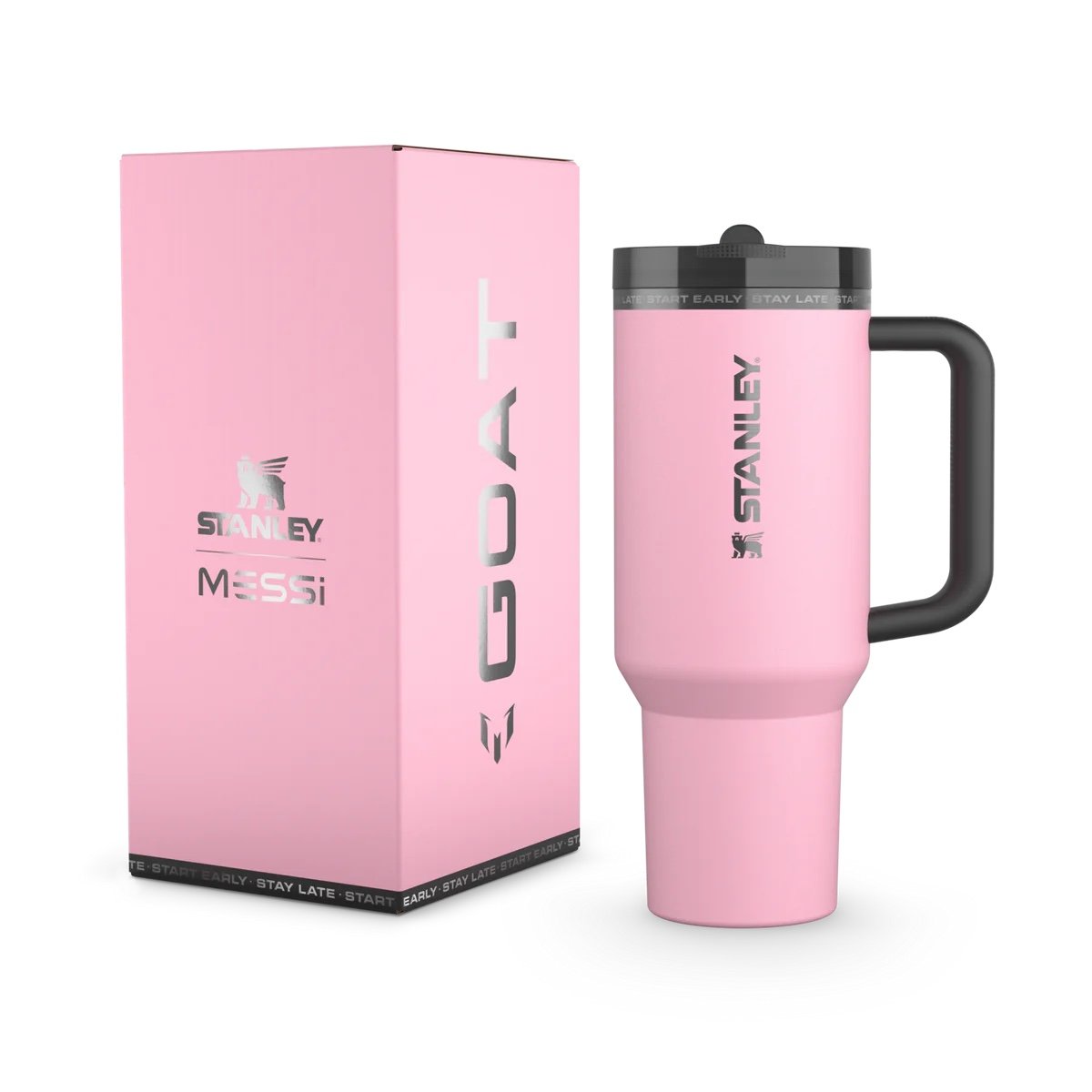 THE MESSI GOAT X STANLEY QUENCHER TUMBLER 40 OZ IN HAND SAME DAY SHIPPING