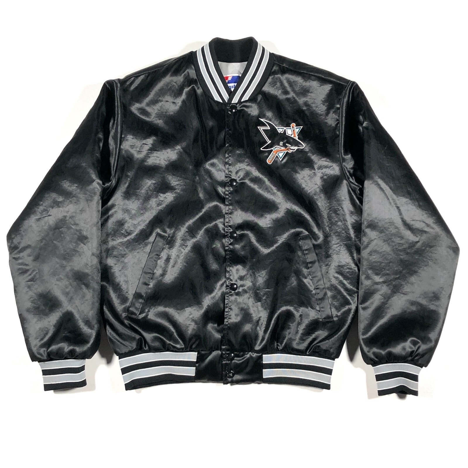 Vintage NHL San Jose Sharks Swingster Black Satin Snap Jacket size Medium B30