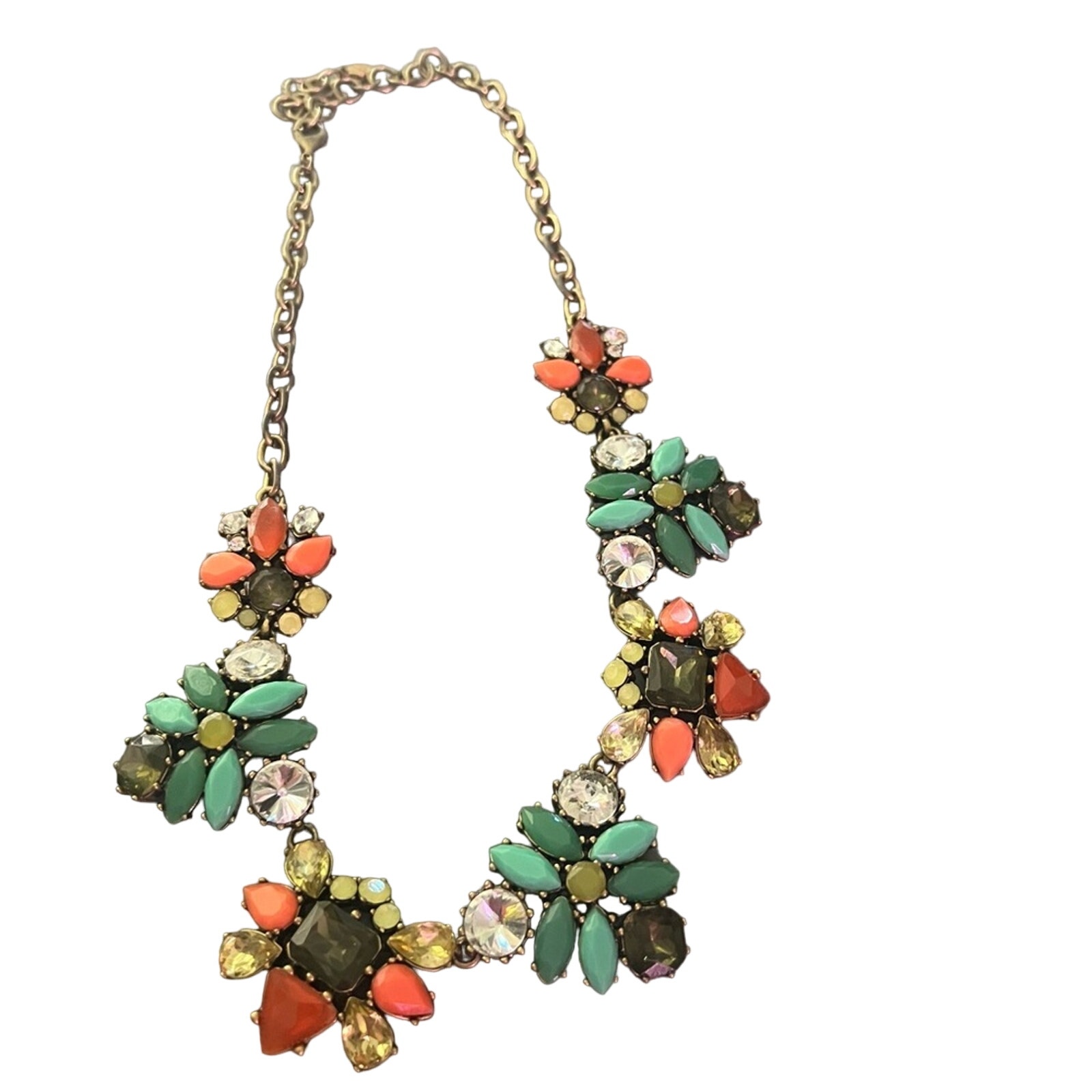 Stella & Dot Long Gold Tone Flowers Statement Necklace