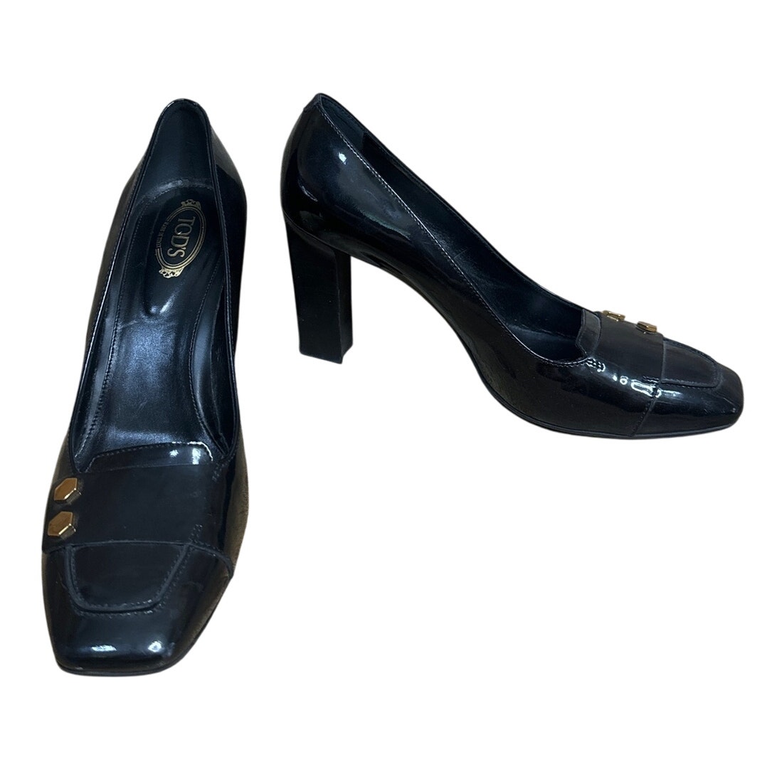 Tod's Black Patent Leather Square Toe Block Heels Size 41