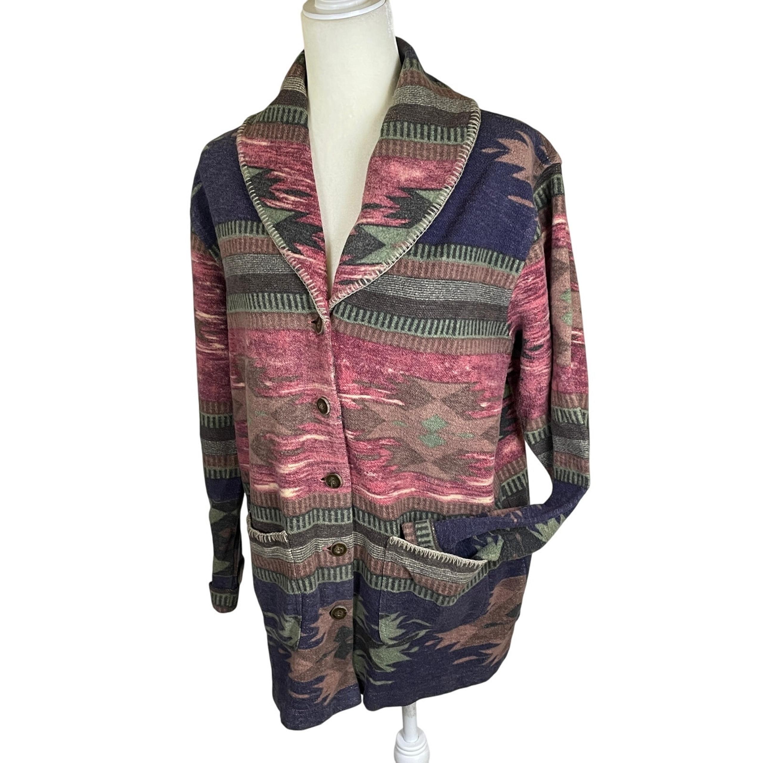 Orvis Vtg Aztec Southwestern Print Jacket Womens MEDIUM Multicolor Soft Cotton