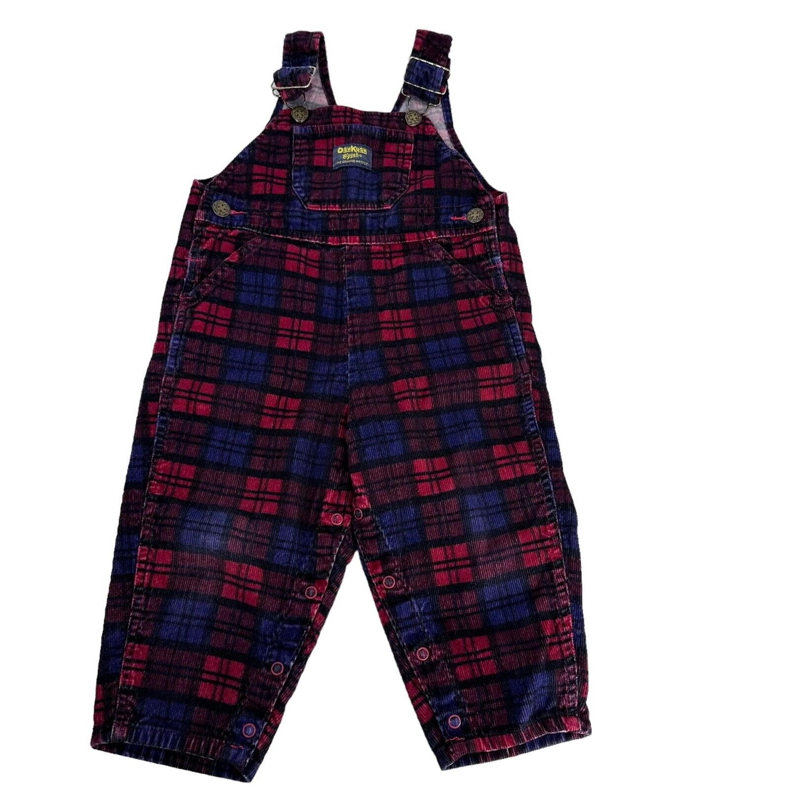 Vintage Oshkosh Bgosh Unisex Corduroy Plaid Vestbak Bib Overalls Size 2T