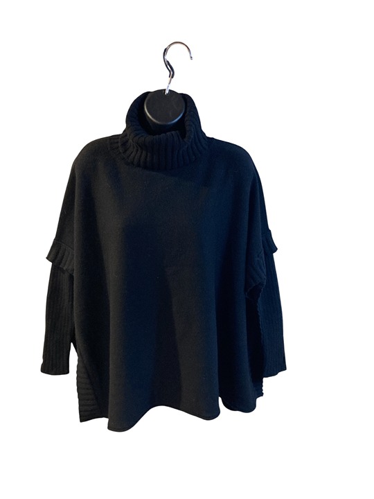 Zoe Couture Black Cashmere Turtleneck Poncho Sweater Small