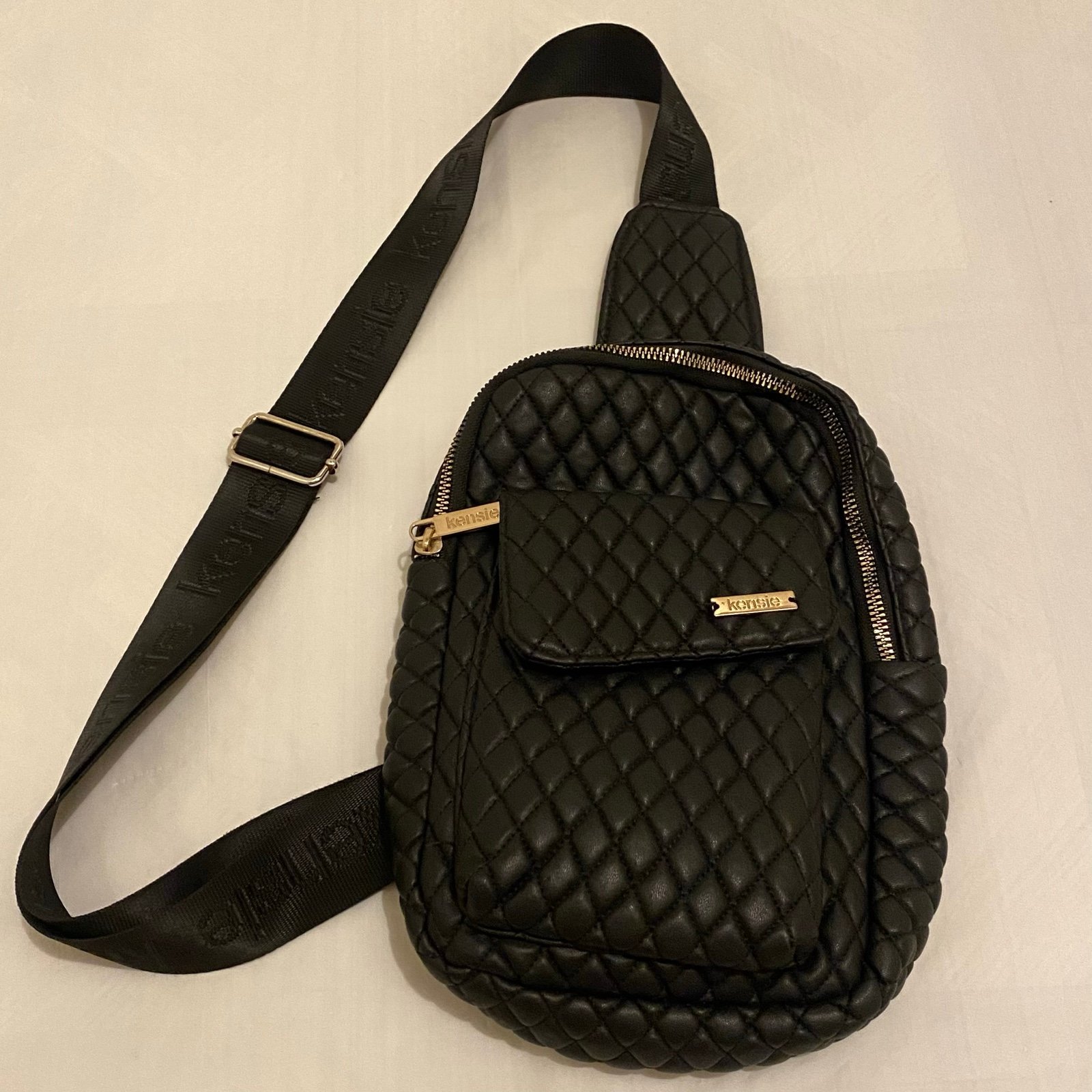 Kensie Black Faux Leather Diagonal Strap Backpack Crossbody Bag 7 x 10”