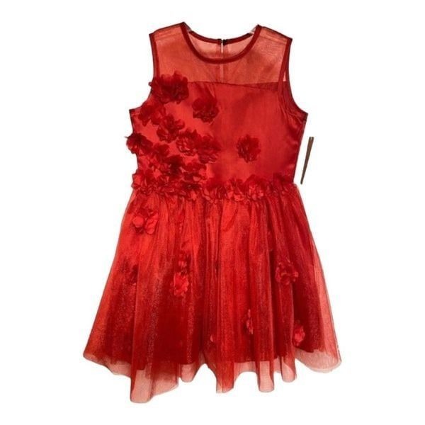 Nanette Lepore Dress Red Illusion Tulle NEW Girls Large 14 Holiday Valentine's