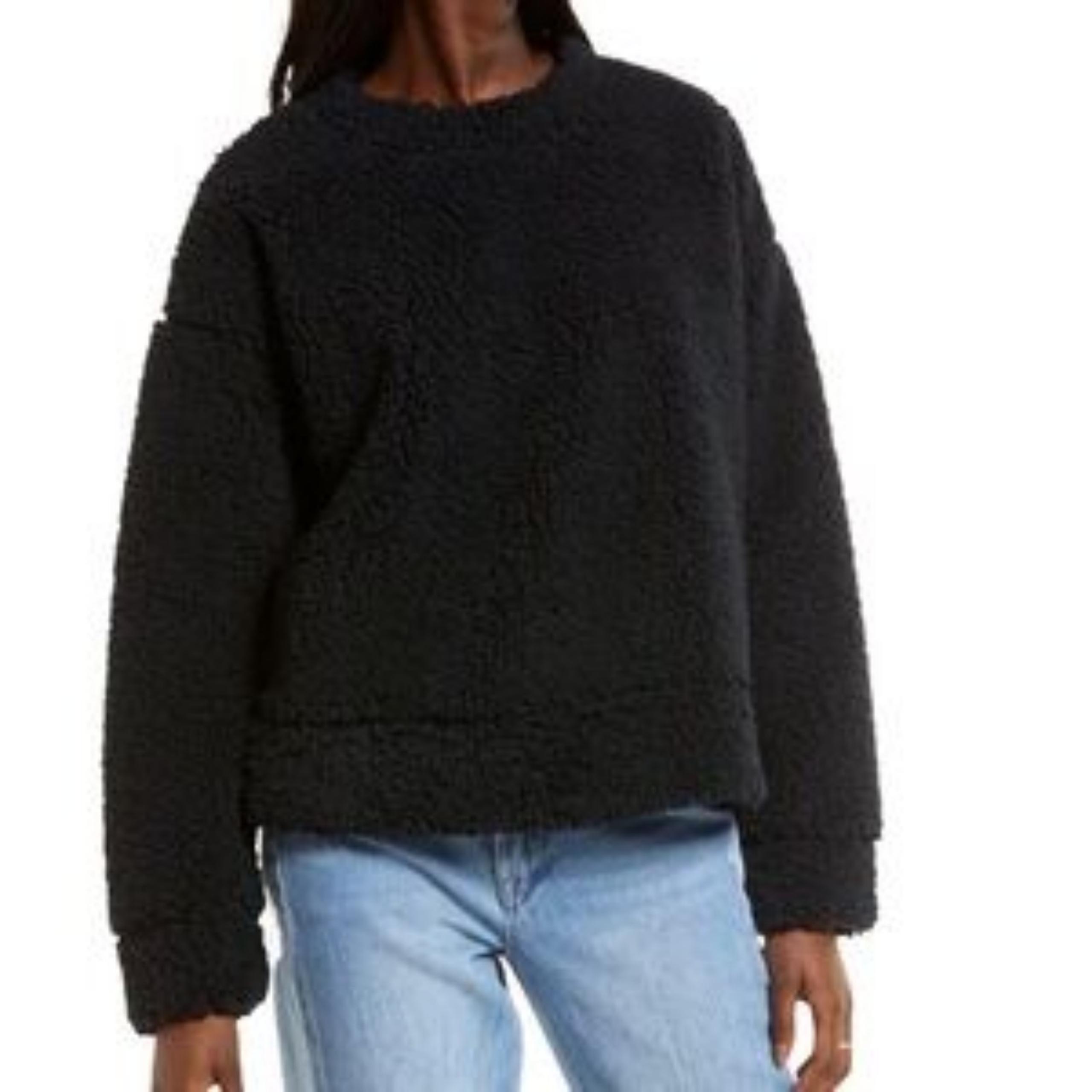 Tread & Supply Women's Black Fleece Teddy Bear  L/S Pullover Sweater XL