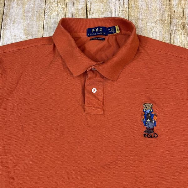Polo Ralph Lauren Bear Polo Shirt Medium Custom Slim Fit Blue Striped