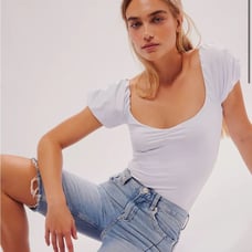 Free People Intimately Bella Bodysuit Puff-Sleeves White Sweetheart