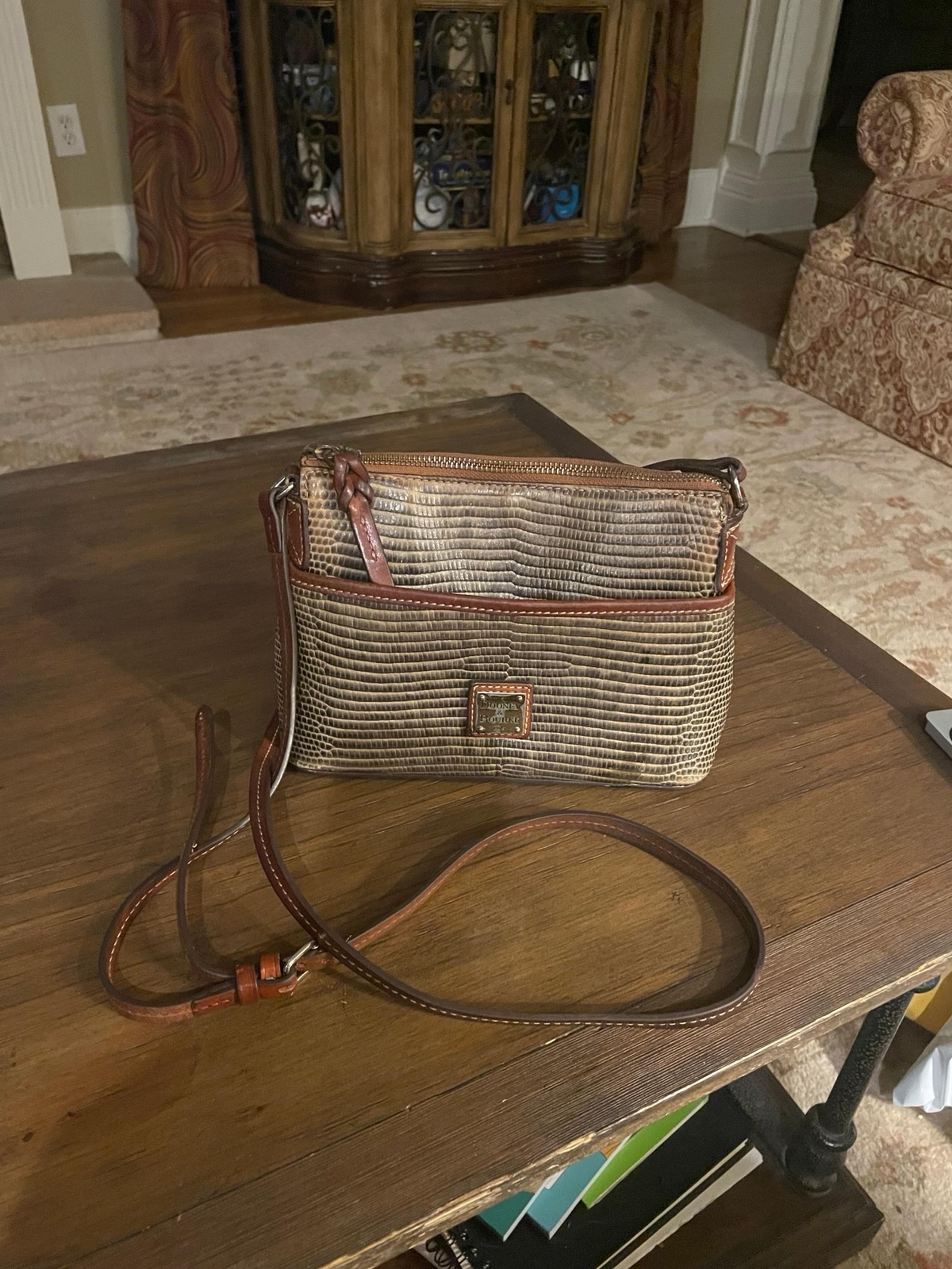 Dooney & Bourke Embossed Lizard Ginger Pouchette Shoulder Crossbody Bag Brown
