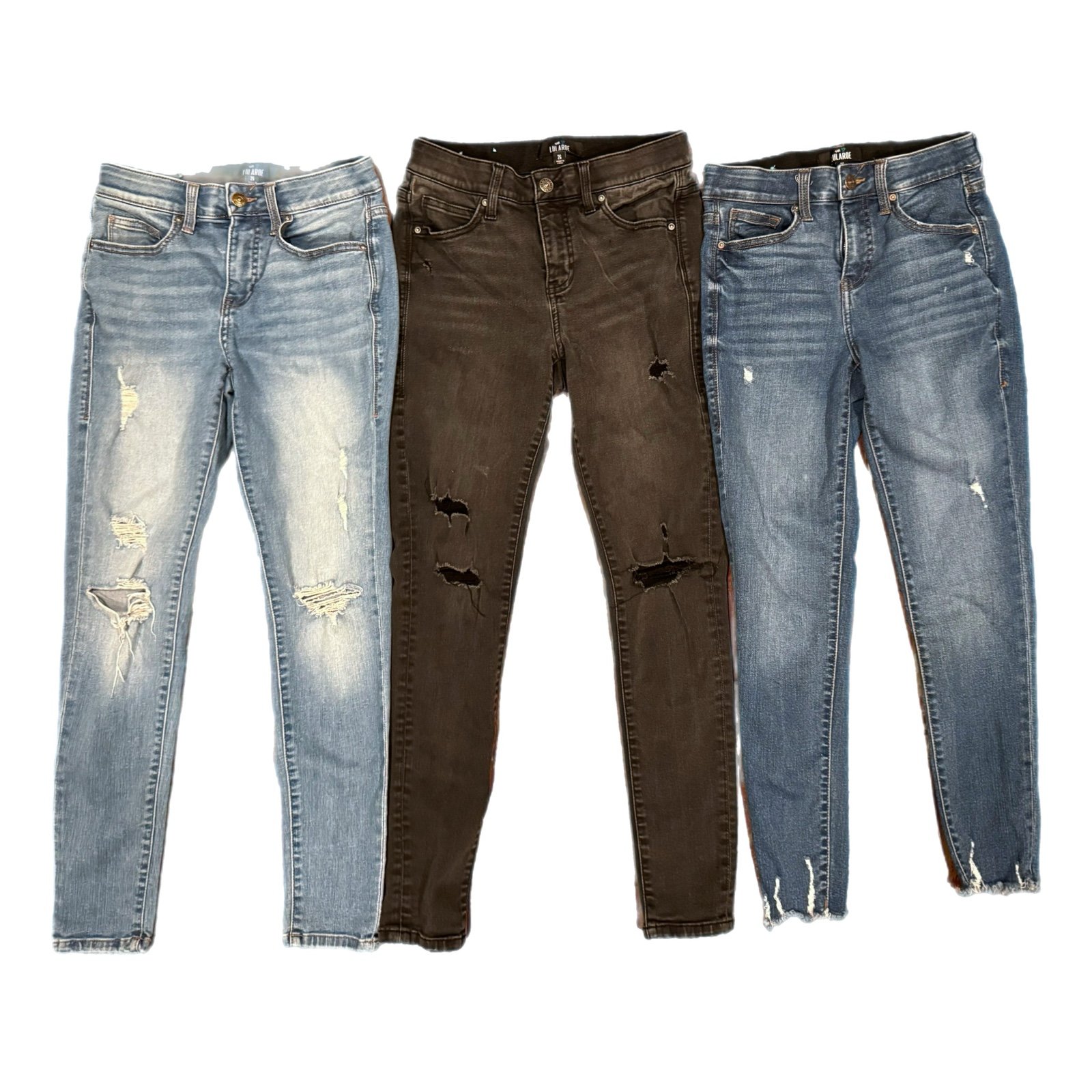 LuLaRoe denim jeans size 26 (2/4) women’s blue black lot of 3 distressed skinny