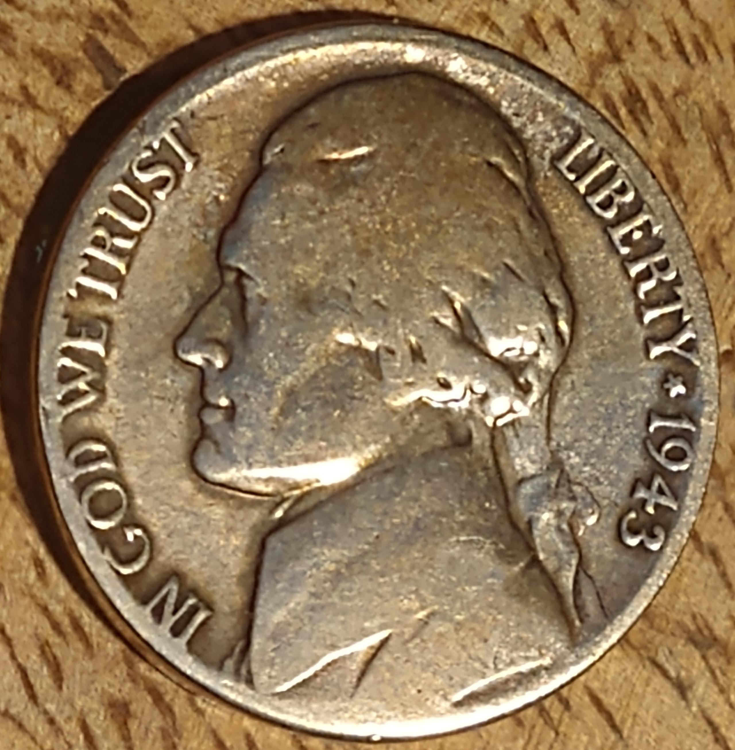 TONED SILVER 1943s Jefferson Nickel War Alloy SILVER Genuine USA