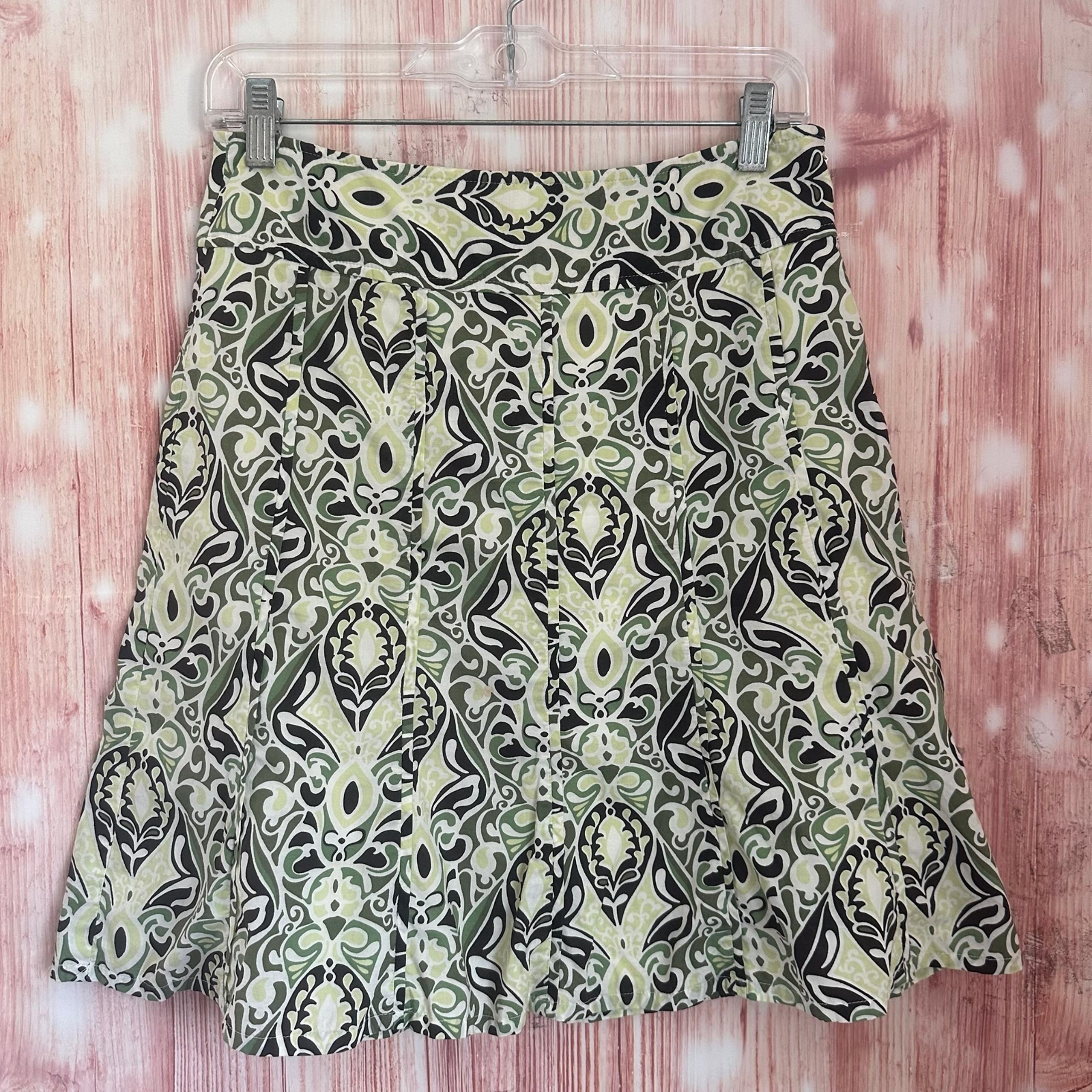 Ann Taylor Factory Petites Green Paisley Print A Line Skirt Size 2 Petite