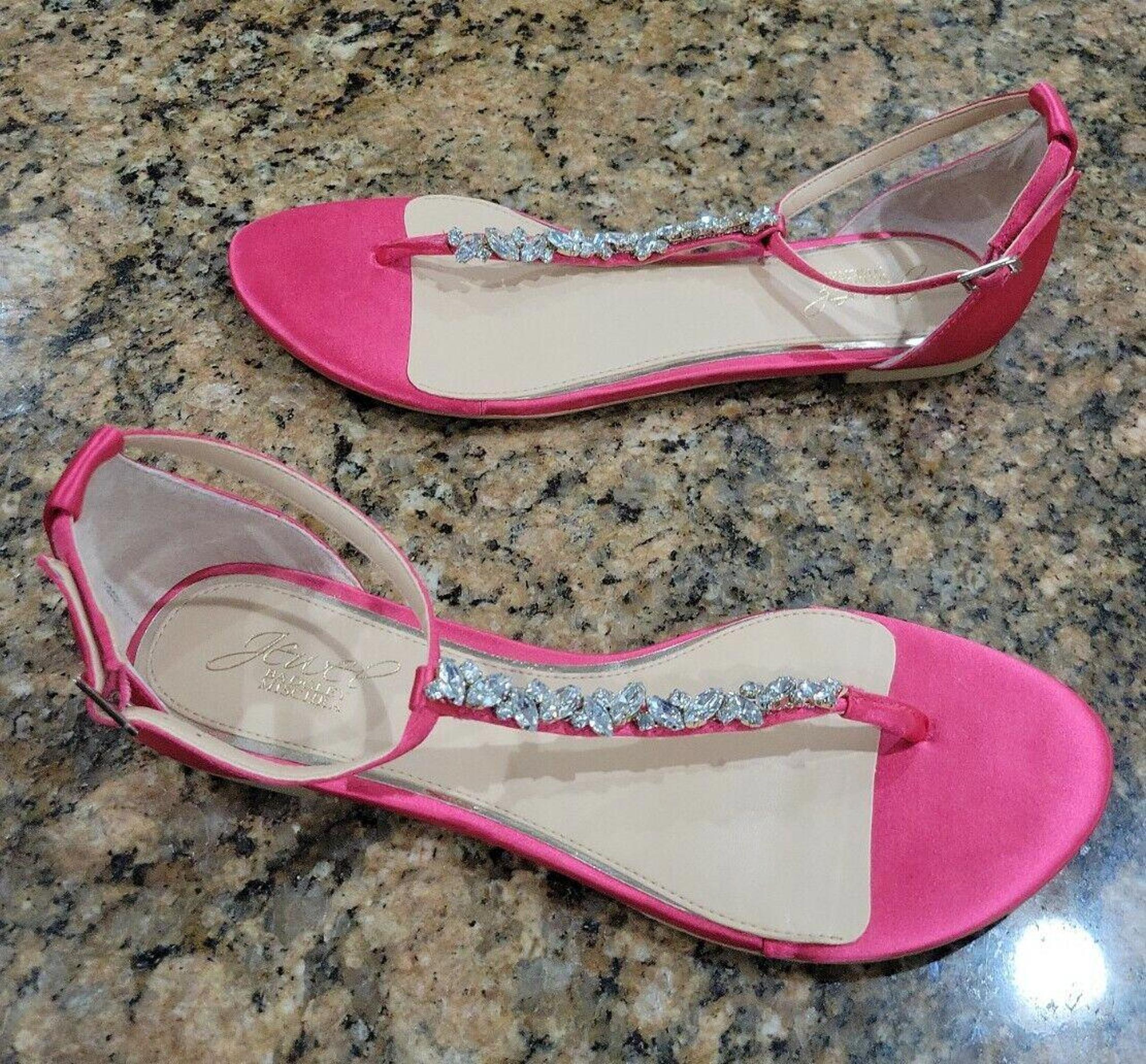 Jewel Badgley Mischka Carrol Fusia Flats T-Strap Thongs Sandals Womens Shoes 8.5