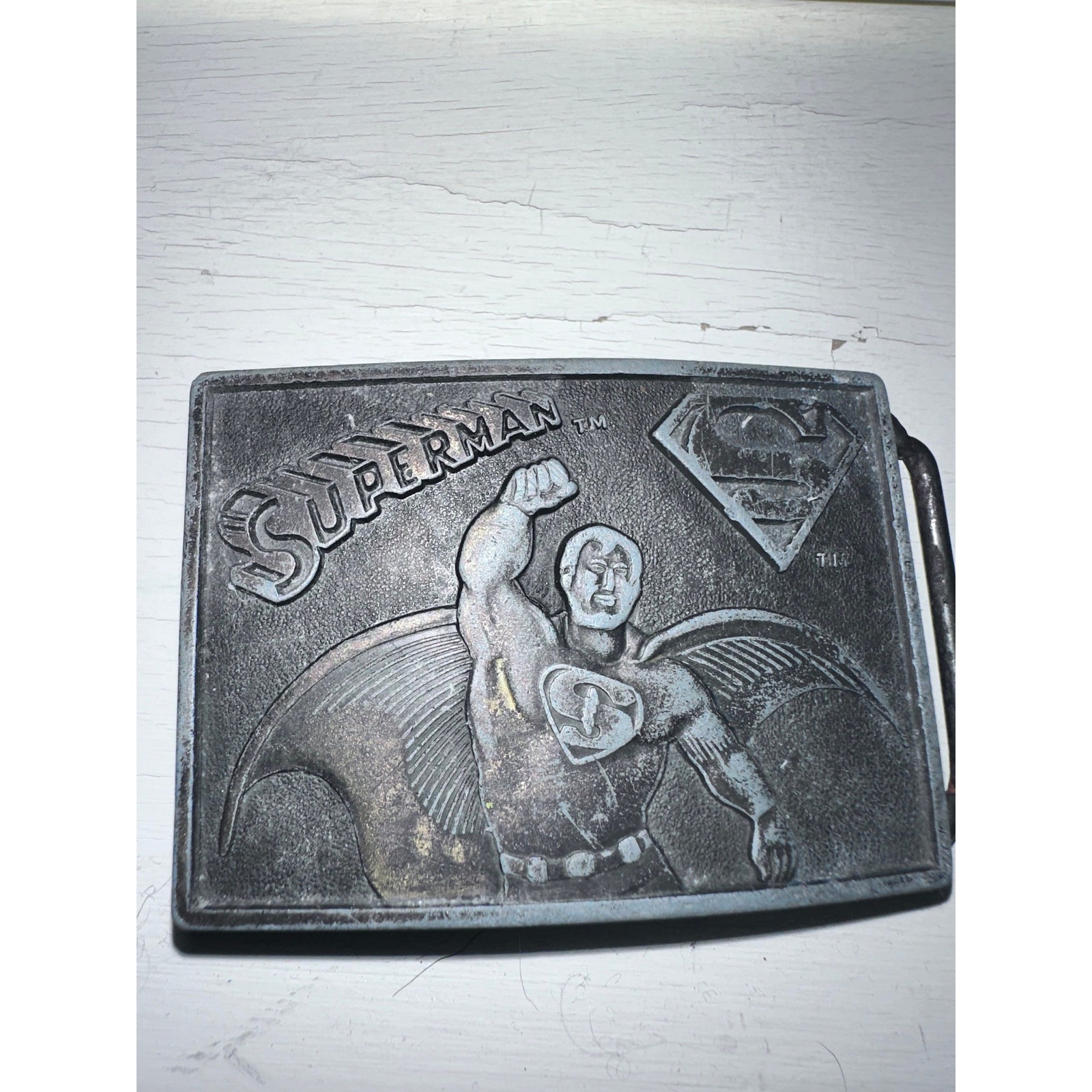 VINTAGE 1976 LEE Co. SUPERMAN METAL BELT BUCKLE