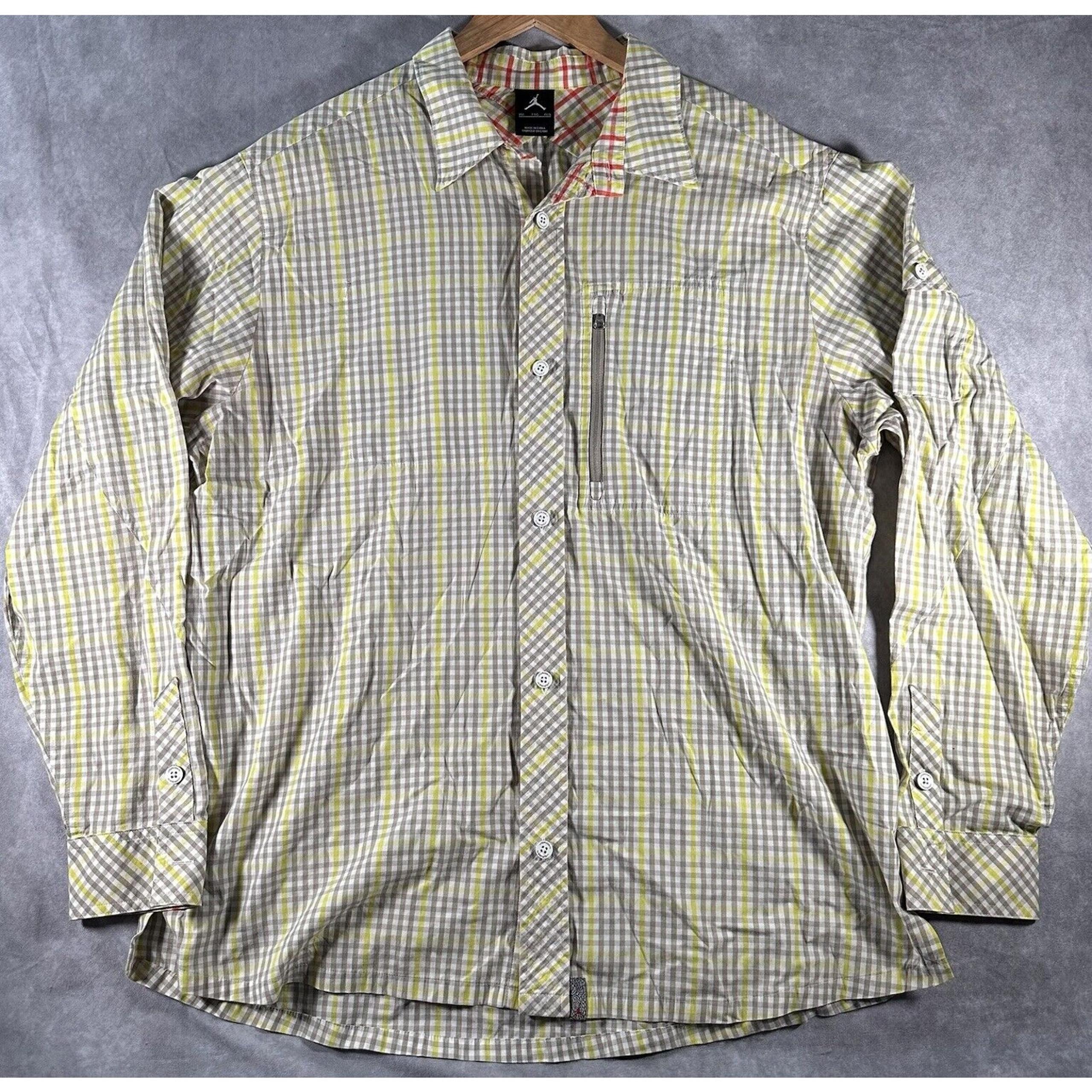 Air Jordan Men's 2XL Yellow/Gray Cotton Button-Down Shirt Zip Pocket Nice!