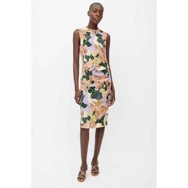 Dries Van Noten Pink Floral Round Neck Sheath Office Dress Midi US 10 FR 42