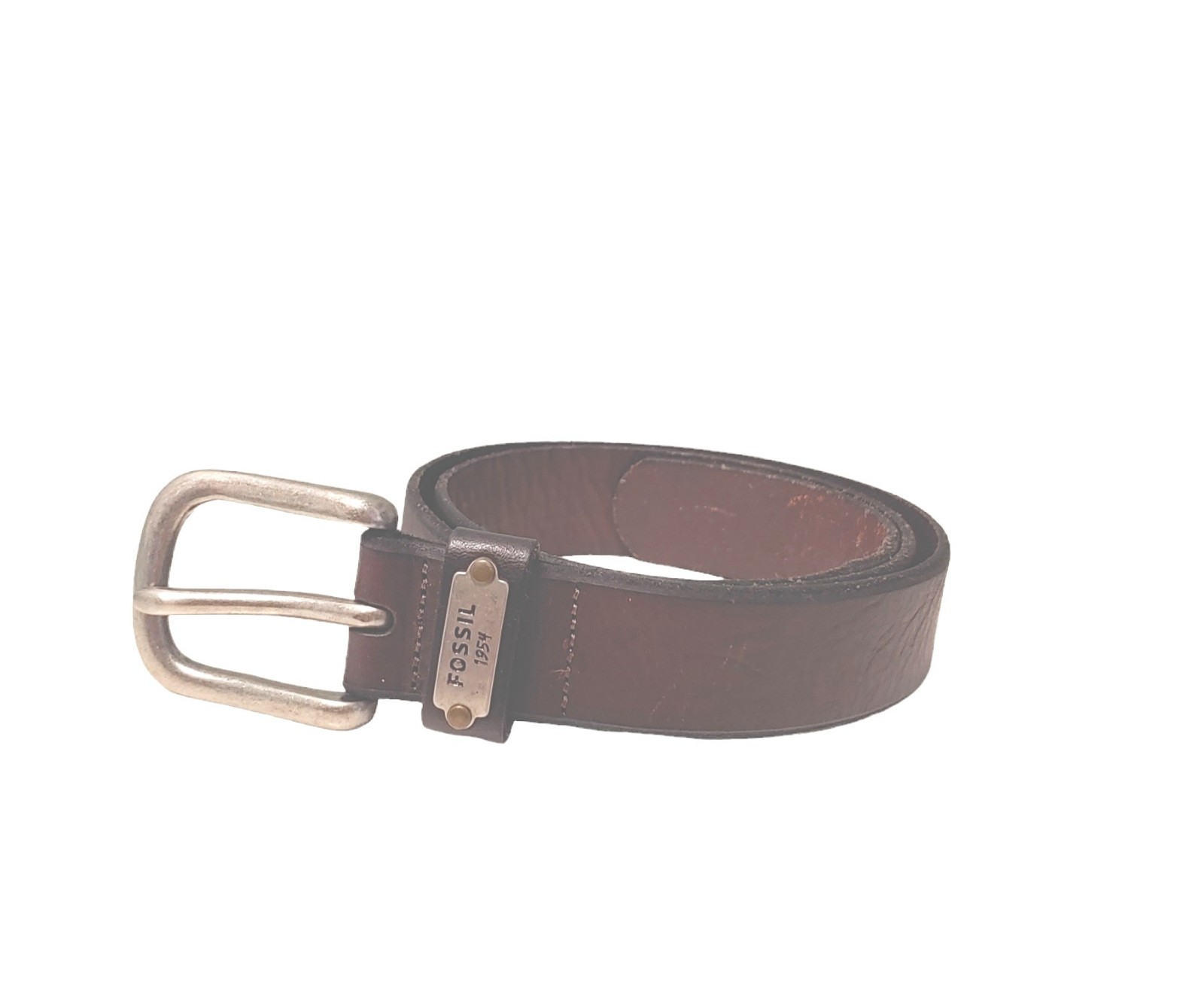 Fossil 1954 vintage mens leather distress brown buckle belt size 36.5 width 1.5