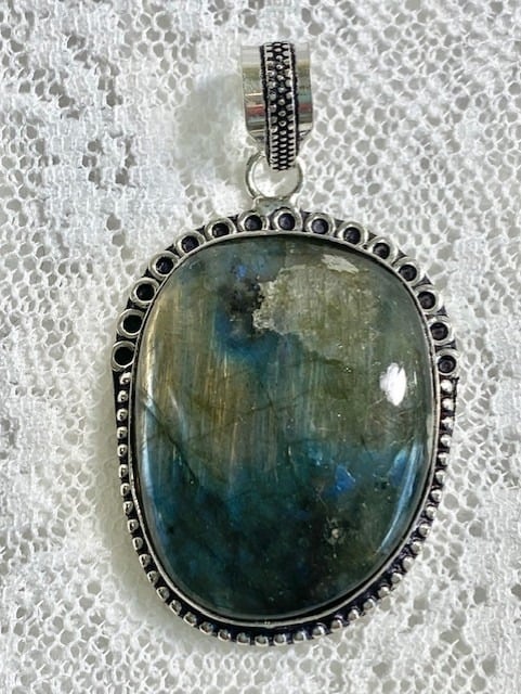 Large Natural Labradorite 925 Sterling Silver Pendant 2 Handmade 15.2 grams