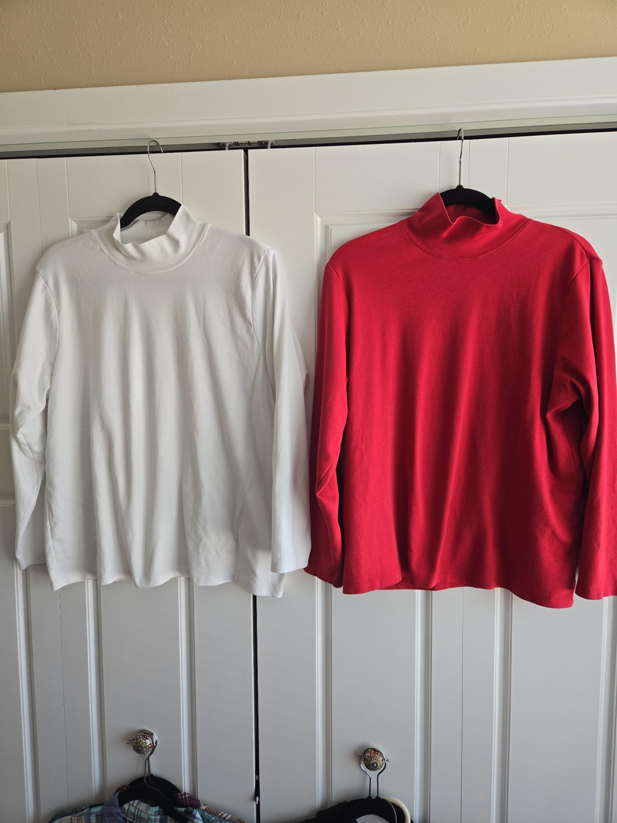 TWO LL Bean Women's 1X Supima Cotton Mock Turtlenecks