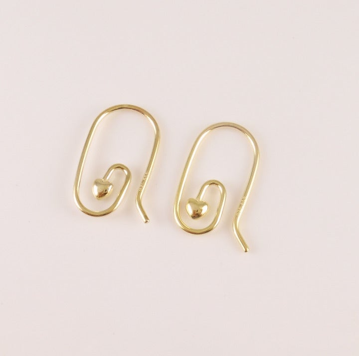 Genuine PANDORA Yellow GOLD Plated COMPOSE Earrings HEART SWIRL POST Hook 290604