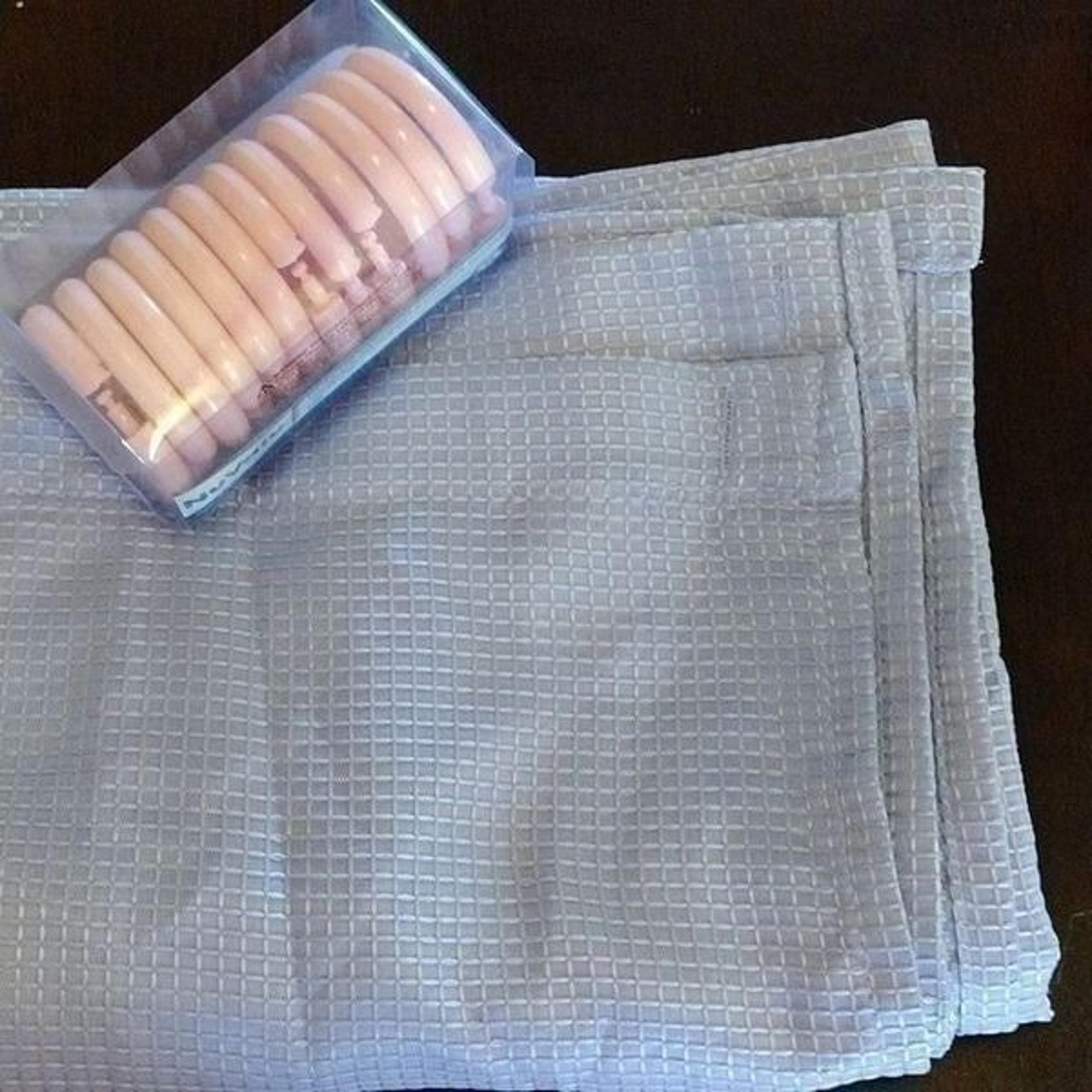 Mainstays Lavender Textured Fabric Shower Curtain & Pink Hooks Bath Bundle
