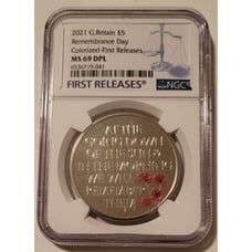 Great Britain 2021 5 Pounds Remembrance Day Colorized MS69 DPL NGC FR