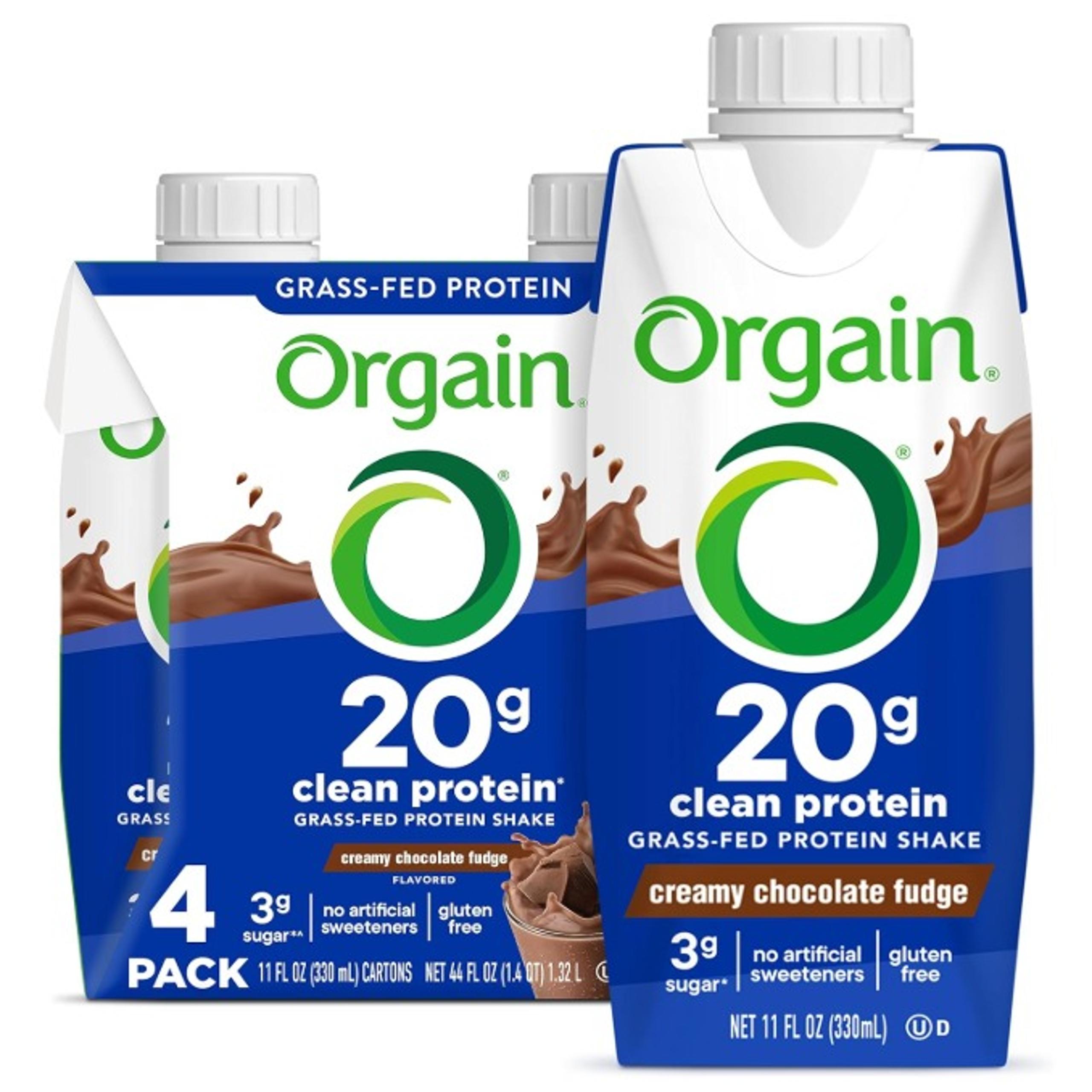 Orgain 20g Clean Protein Grass Fed Shake, Creamy Chocolate Fudge (11 fl.oz 4pk)
