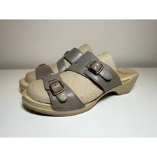 Dansko Karena Low Wedge Leather Sandals Taupe Slip On Women's US 8.5-9 EU 39