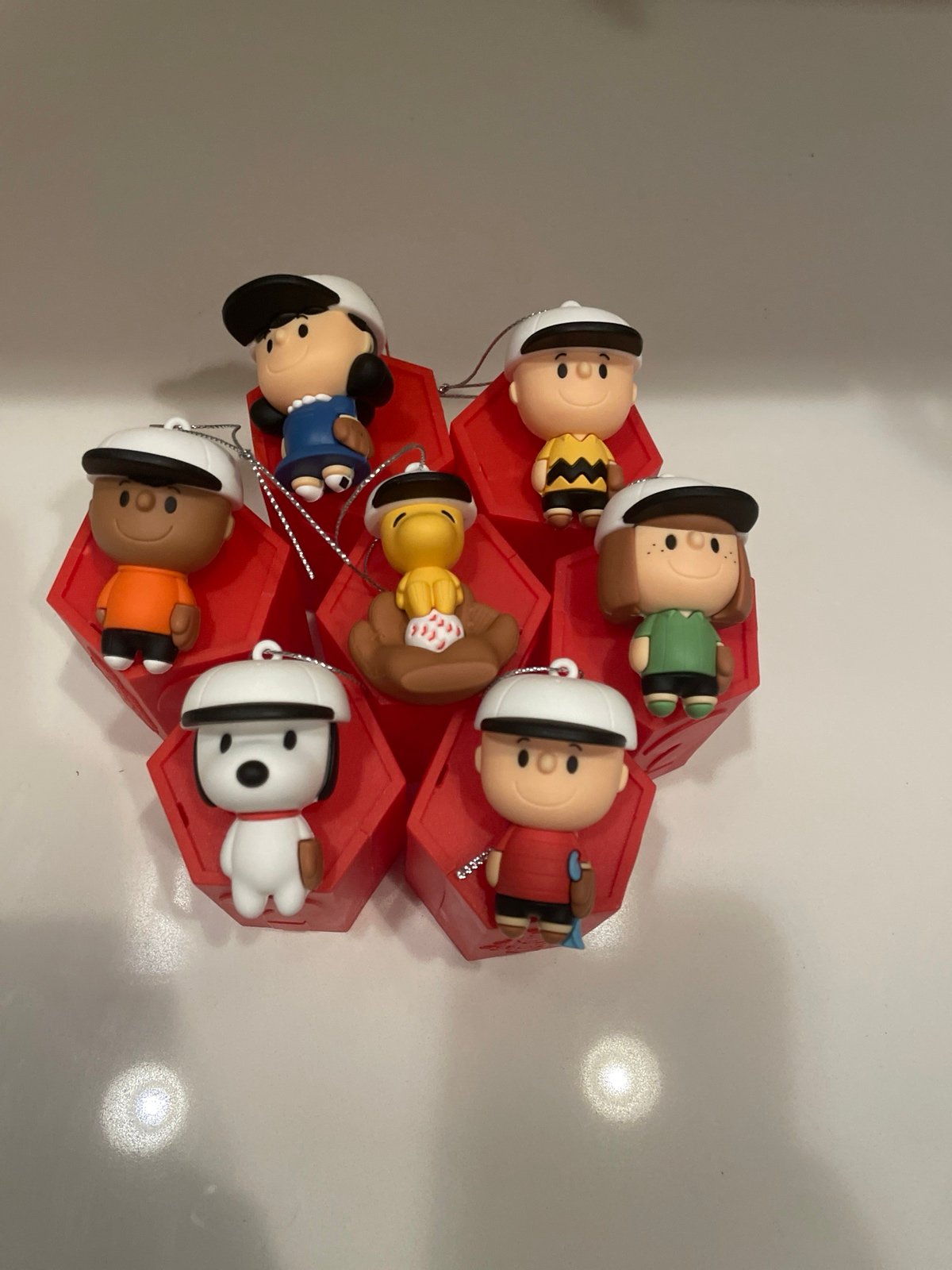 Hallmark Mystery Ornaments Peanuts baseball COMPLETE SET of 7 - includes Chase!