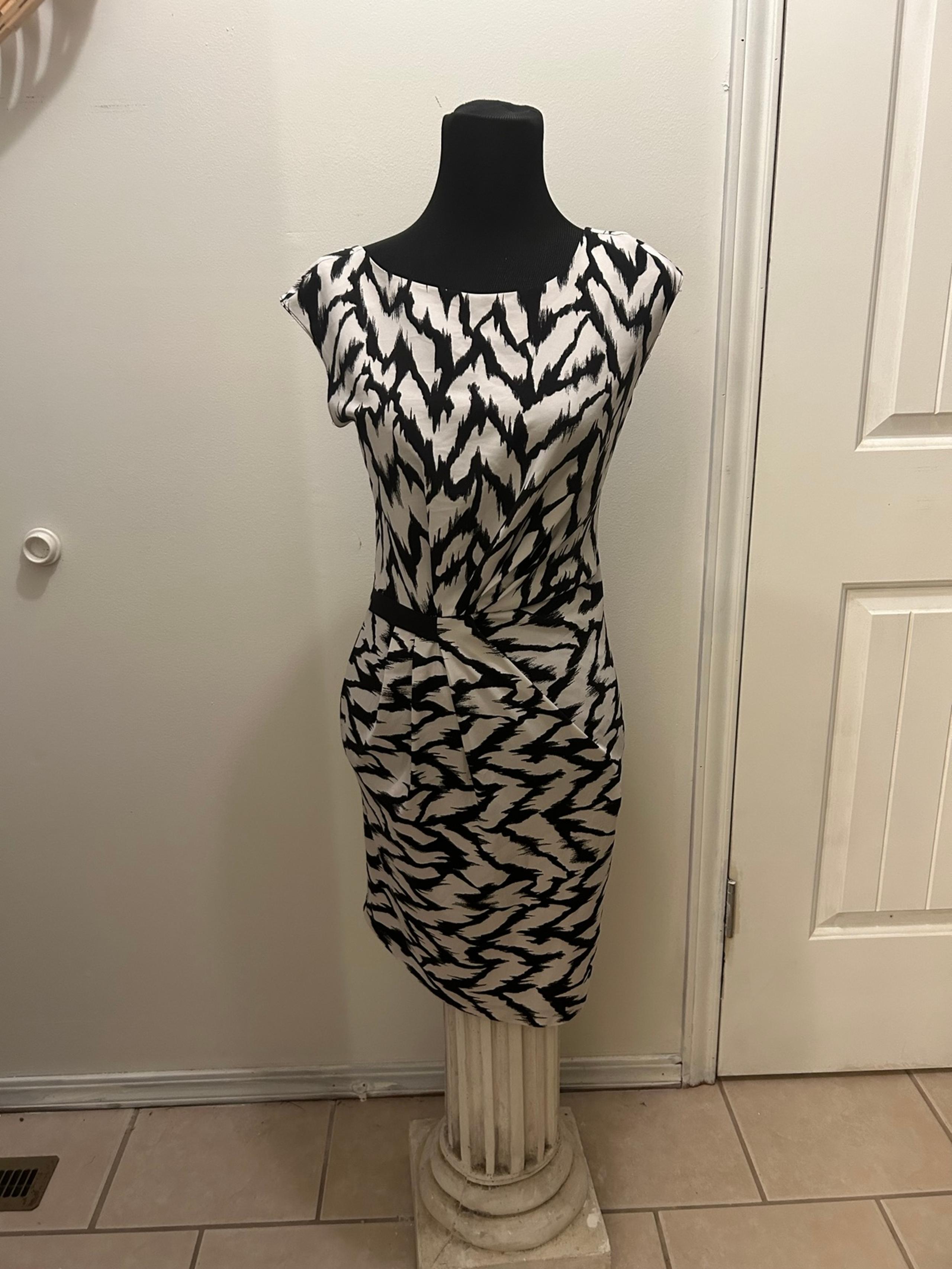 Armani Exchange Black and White Sleeveless Knee-length Dress w/ Waist Detail
