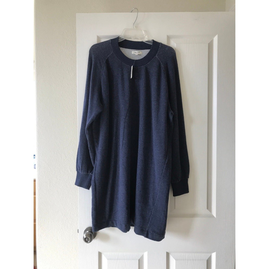 Madewell Bubble-Sleeve Sweatshirt Dress L navy