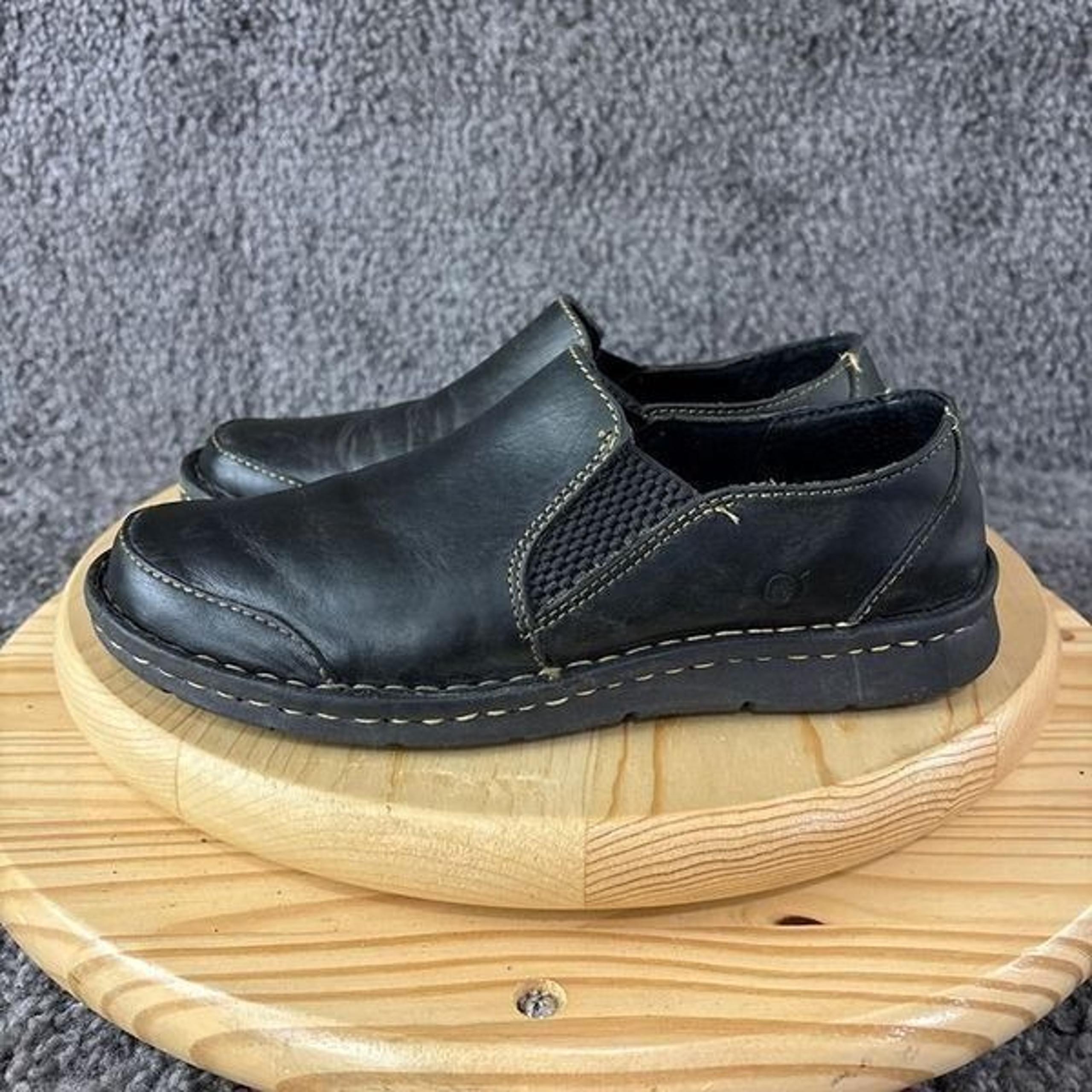 Born Sawyer Leather Loafer Mens Size 8.5 Black Handcrafted Slip On Casual Shoes