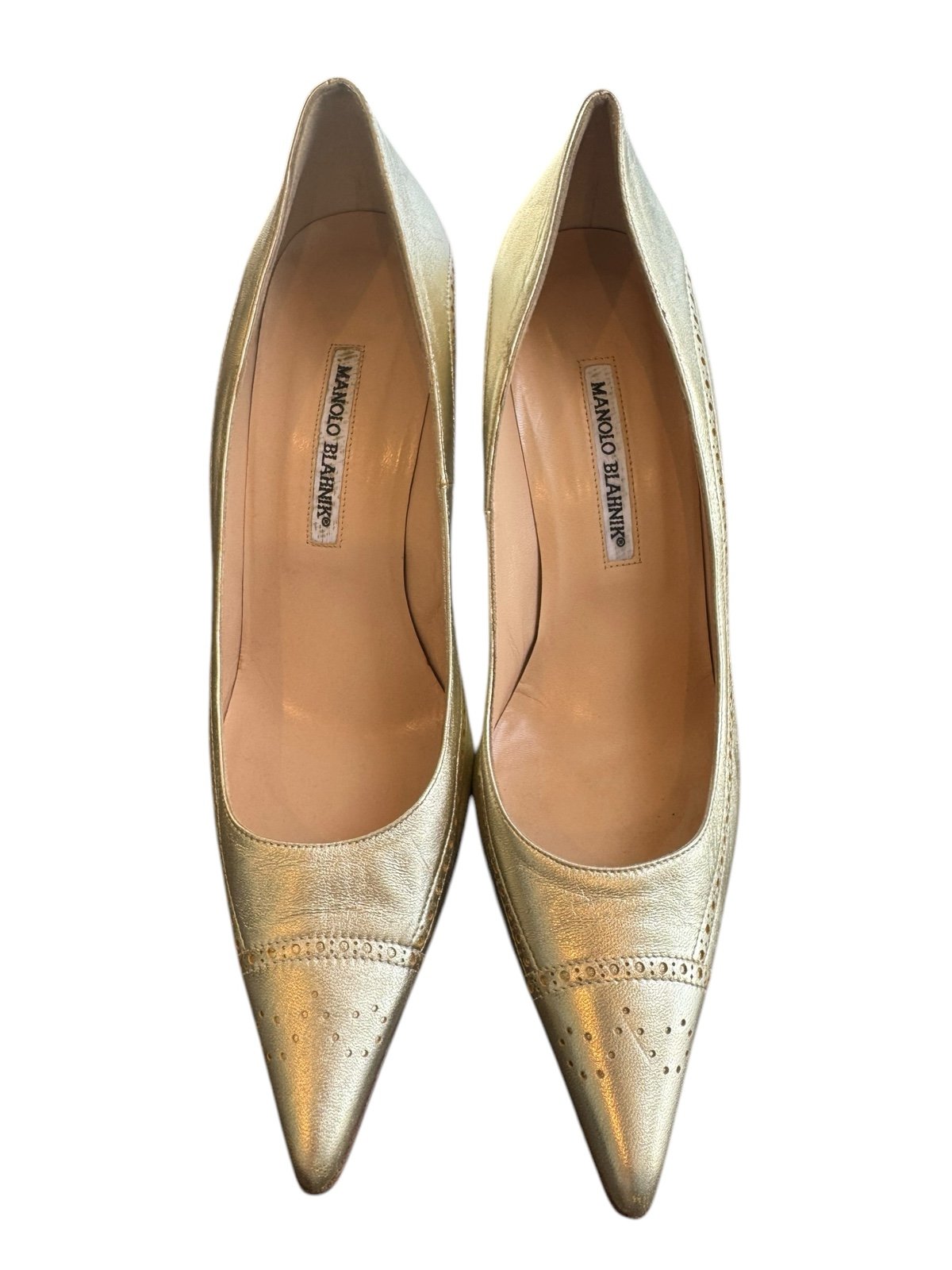 Gold Manolo Blahnik Leather Heels *Different Sizes* Left 40.5 Right 41