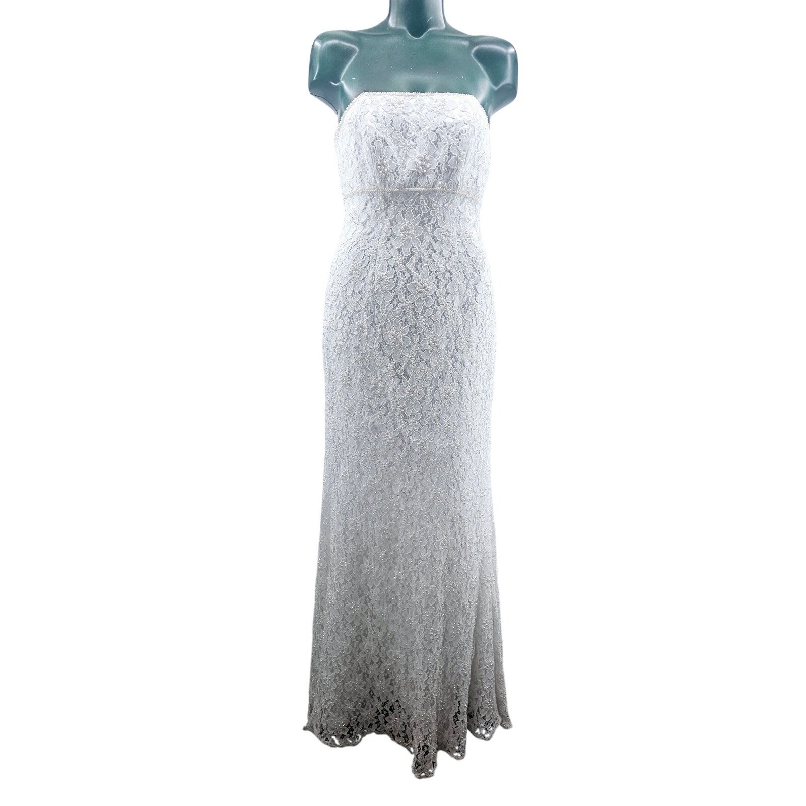 David's Bridal GALINA White All Over Beaded Strapless Wedding Dress Size 4