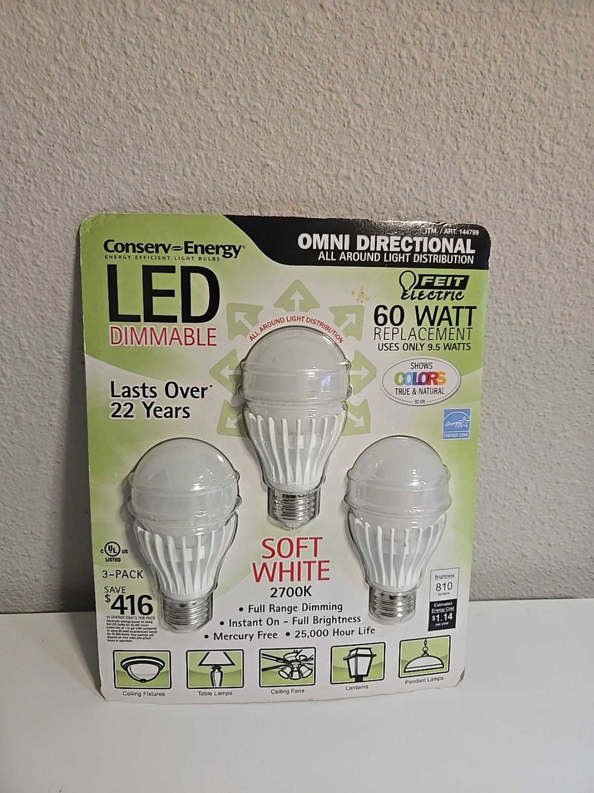 Feit Electric 60 Watt Replacement LED Dimmable Bulbs Omni Directional 2700k New