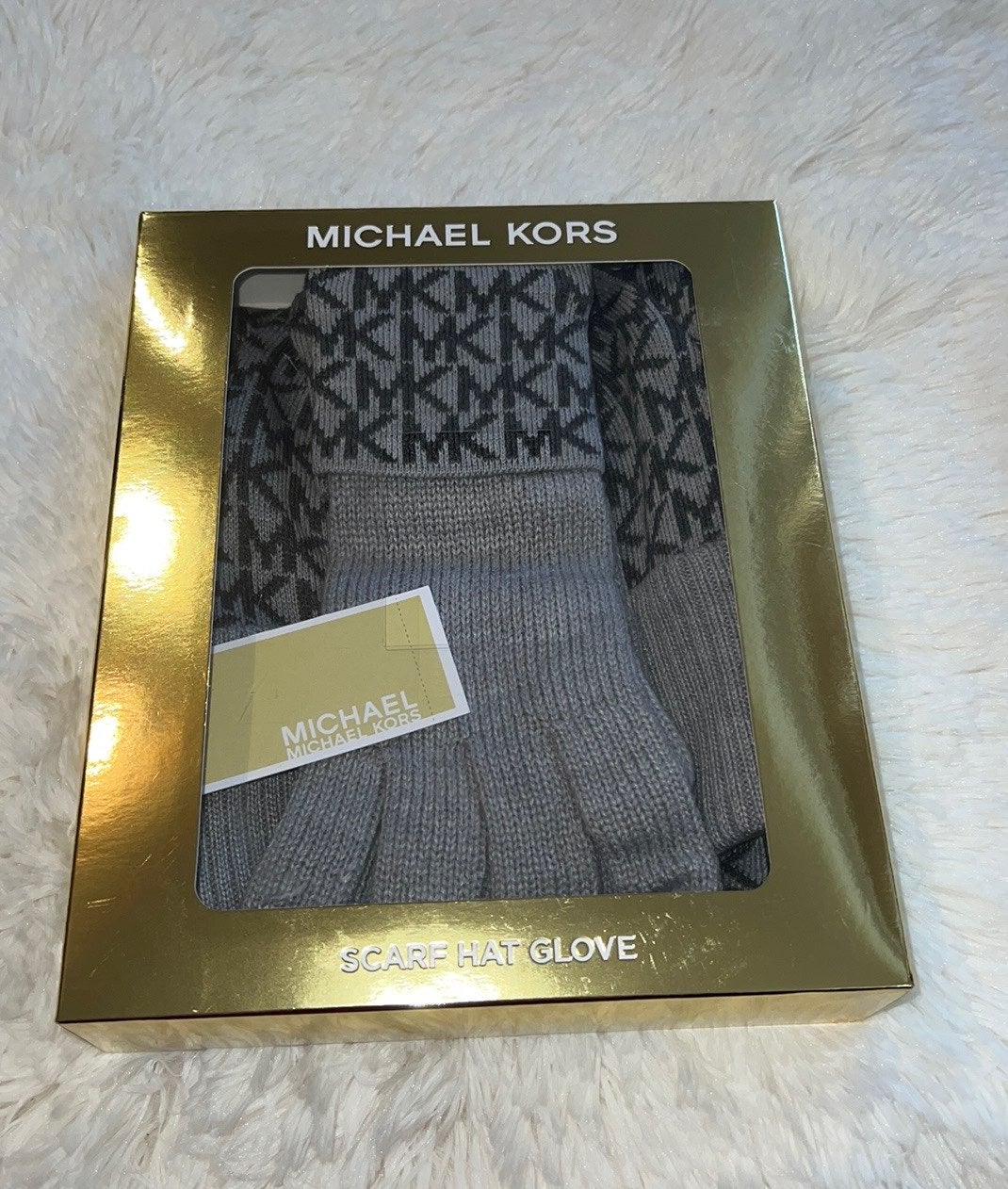 Michael Kors Women's 3 Piece Set MK Logo Scarf, Hat & Gloves