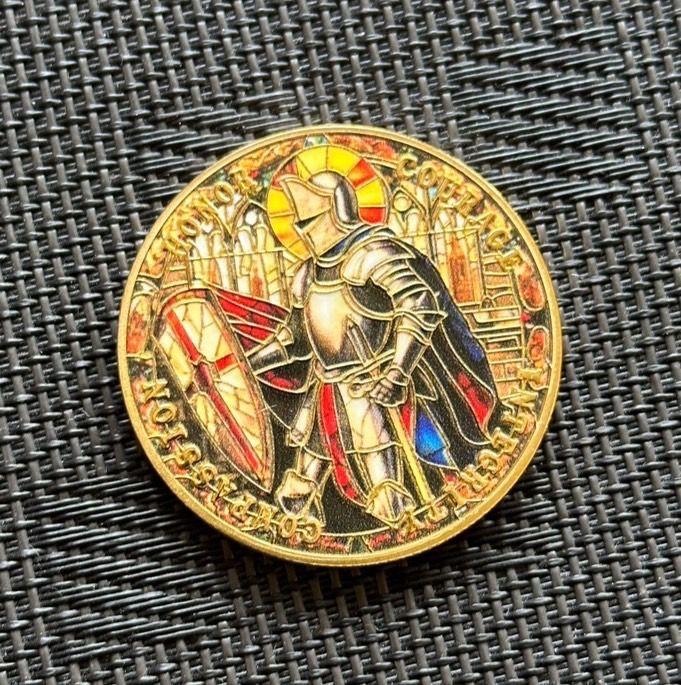Angel Guardian Medal Coin Golden Knight Swordsman Decor