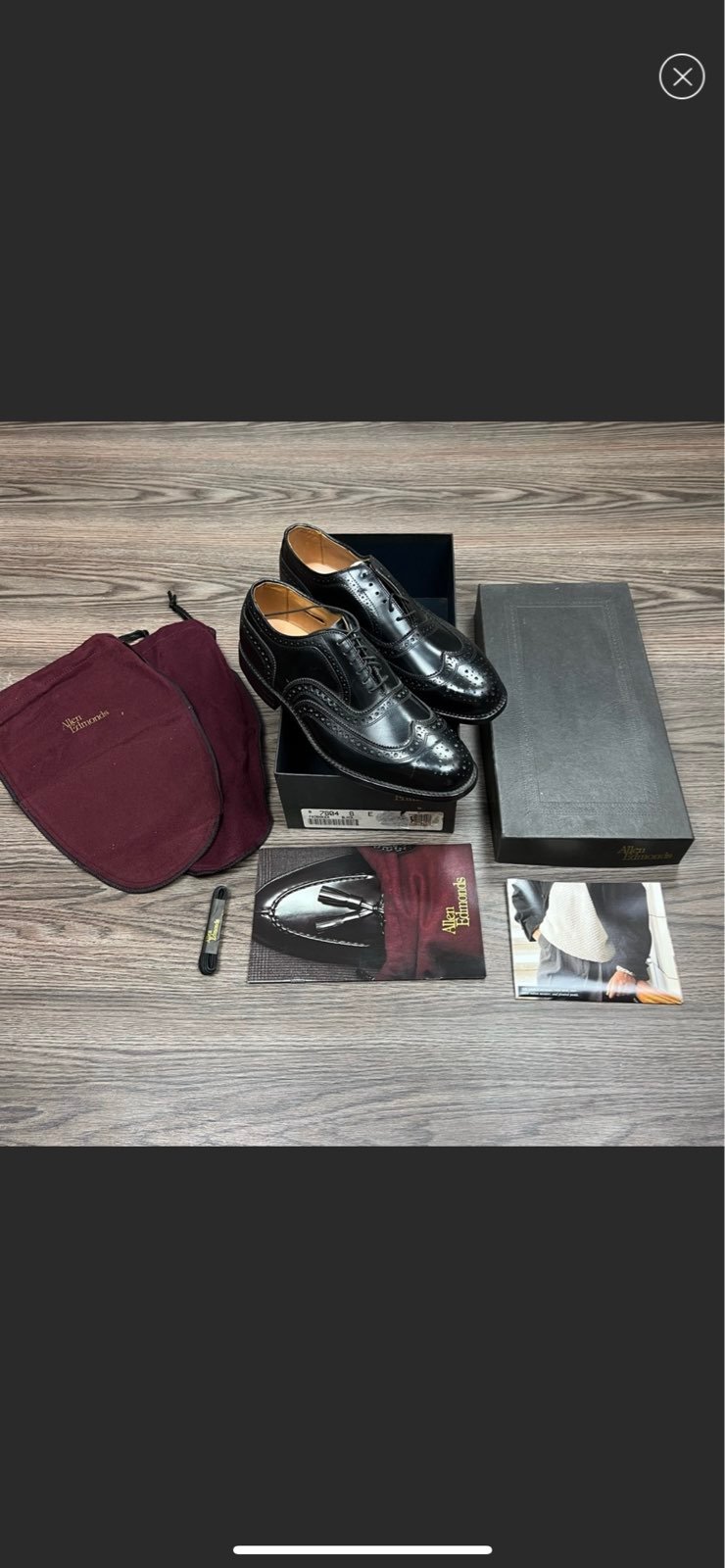 NEW Allen Edmonds Fairhaven Black Wibgtip Oxfords 8 E