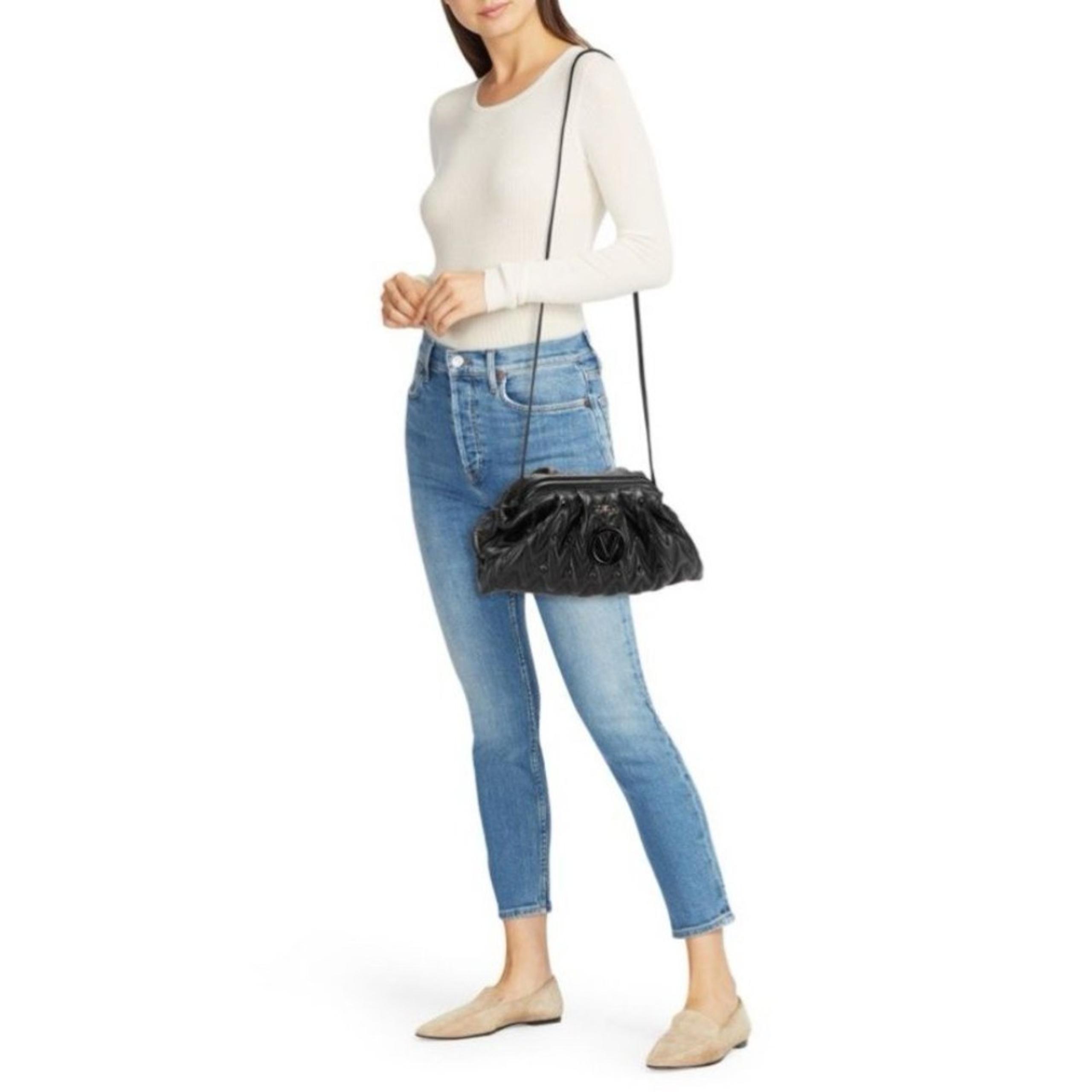 Valentino Black Anais Quilted Leather Crossbody Clutch Purse