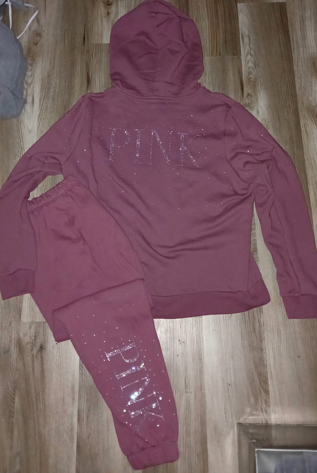 PINK Victoria's Rhinestone Embelished Full Zip Hoodie and Jogger Sweatpants
