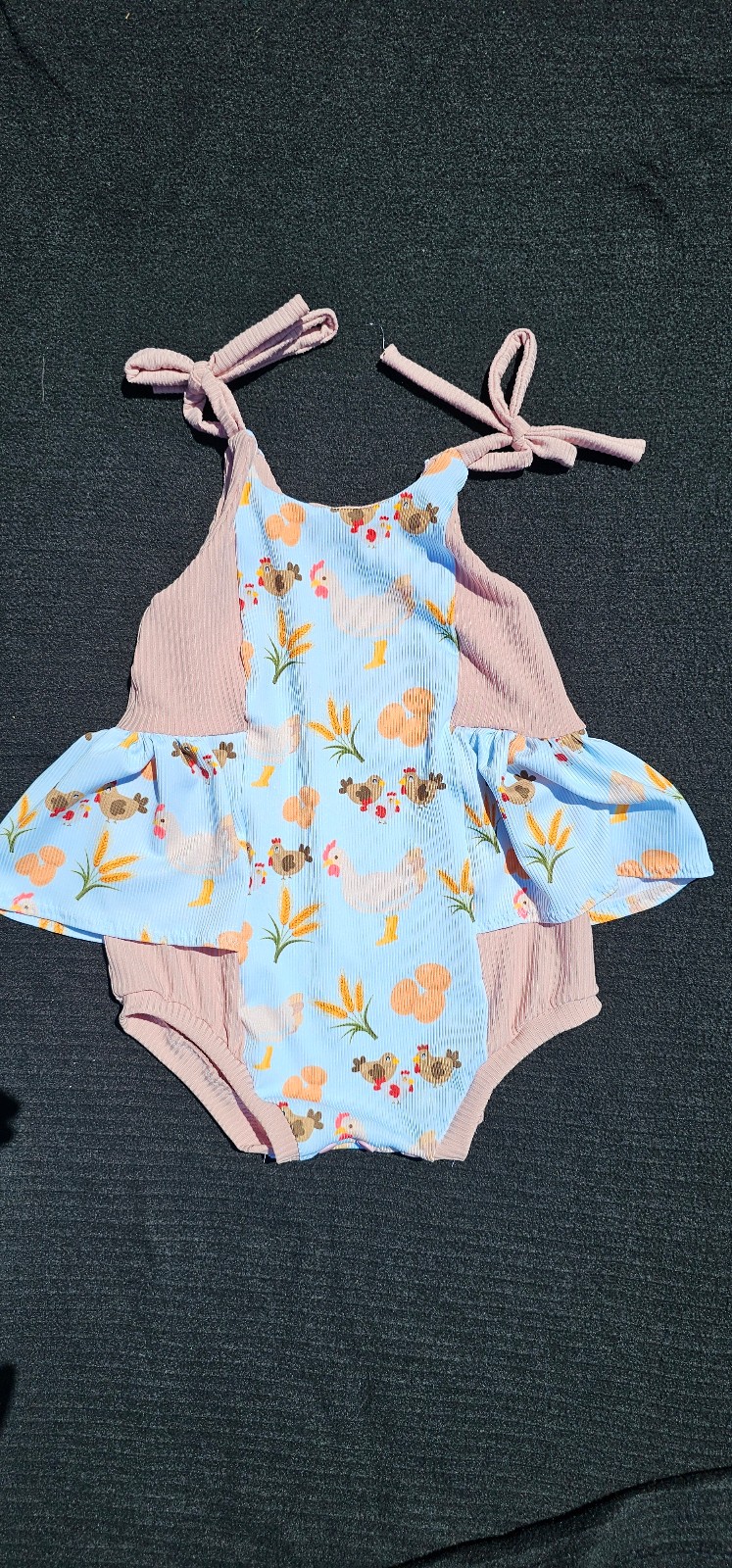 Chicken print ruffle romper