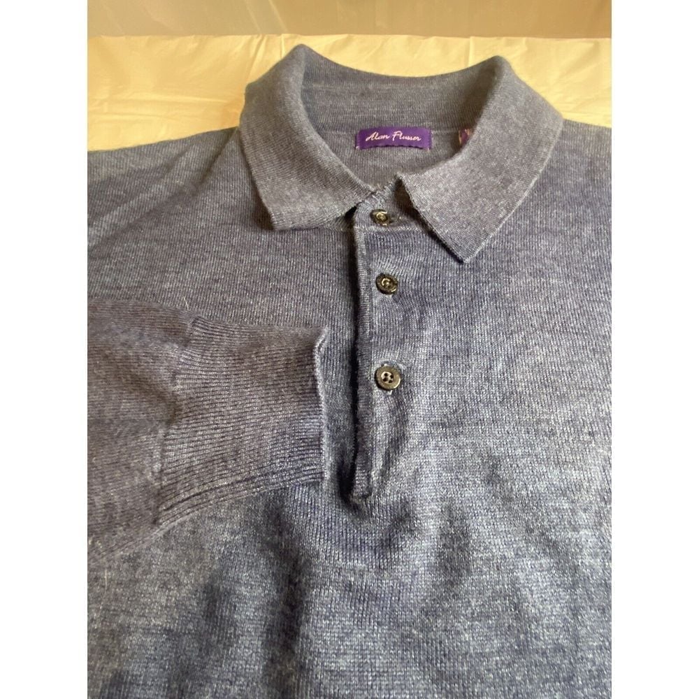 Men's Alan Flusser Blue Merino Wool Blend Long SleeveGolf Sweater-Size L-MINT