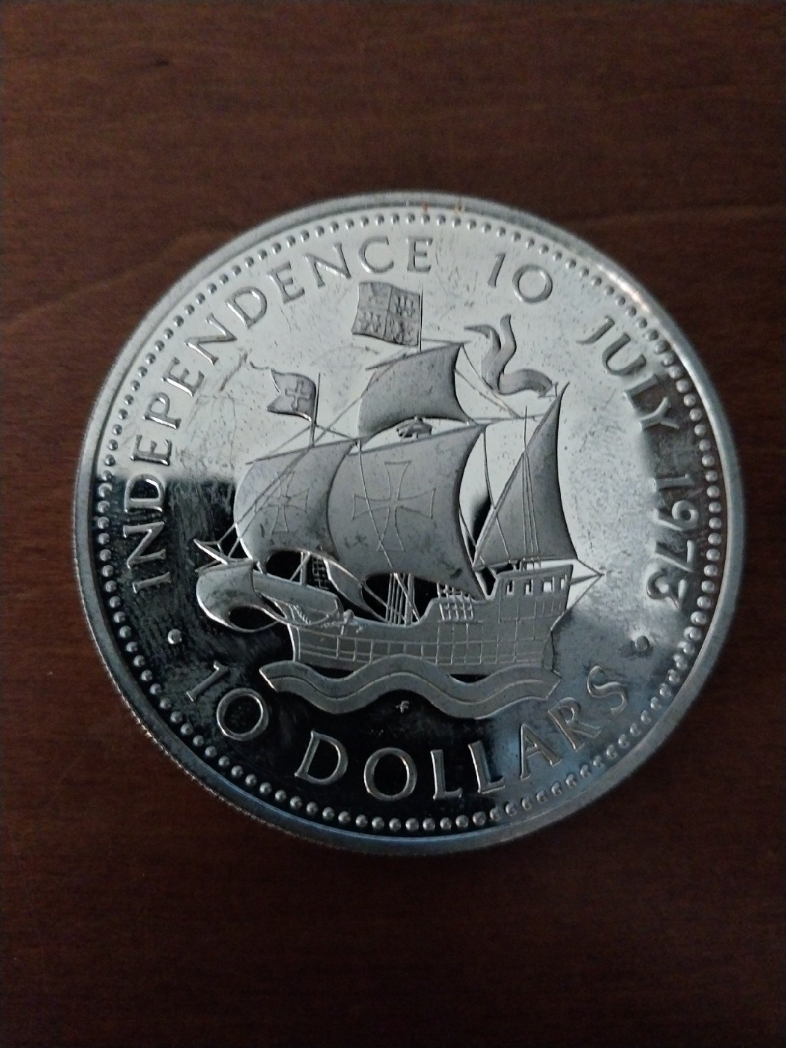 Bahamas 1973 Silver huge 10 coin. 1.7 ounces Sterling Silver